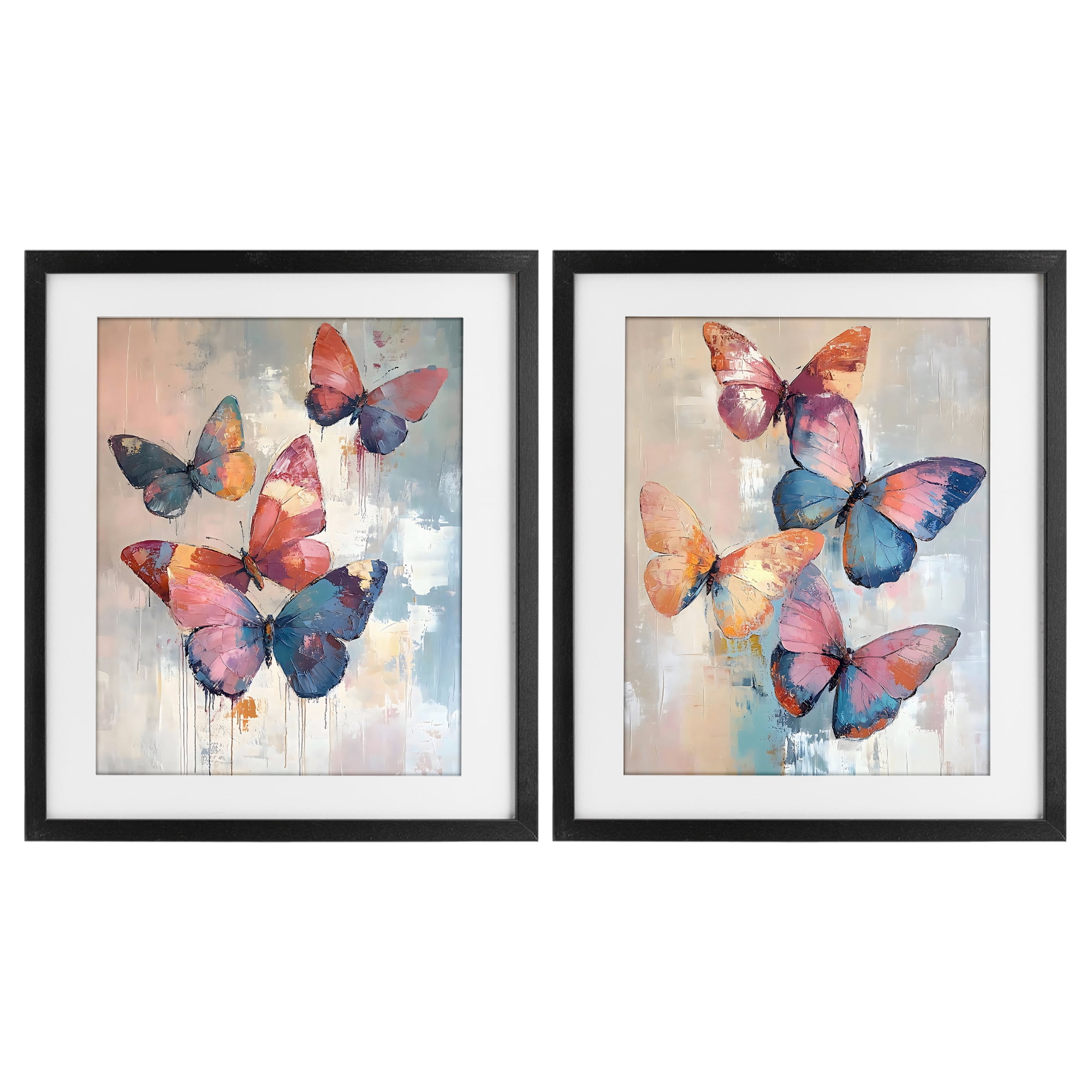 Stupell Industries Butterfly Beauties in Flight 2 Piece Black Framed Print Under Glass Set, design by Creative Studio