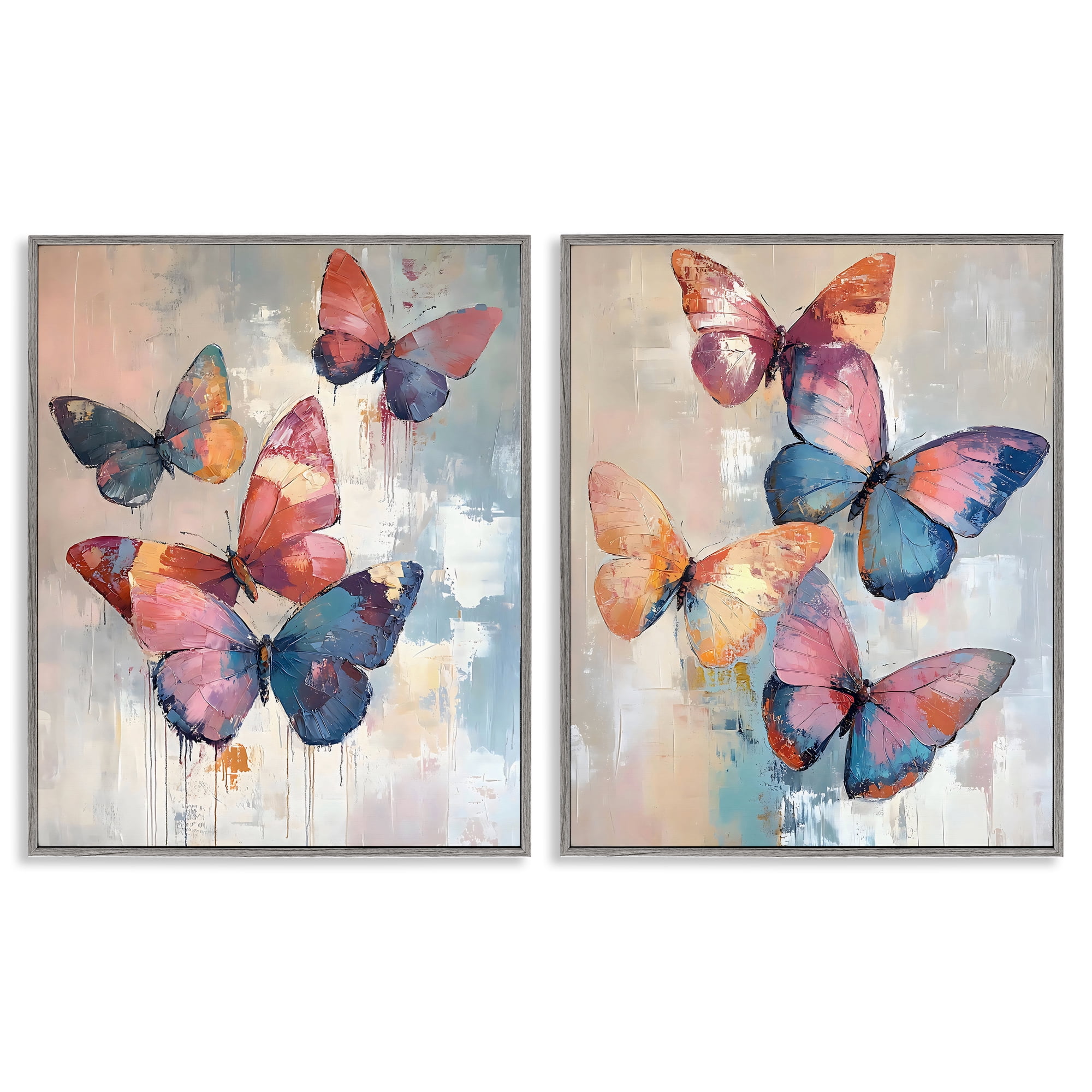 Stupell Industries Butterfly Beauties in Flight 2 Piece Gray Framed Giclee Art Set, design by Creative Studio