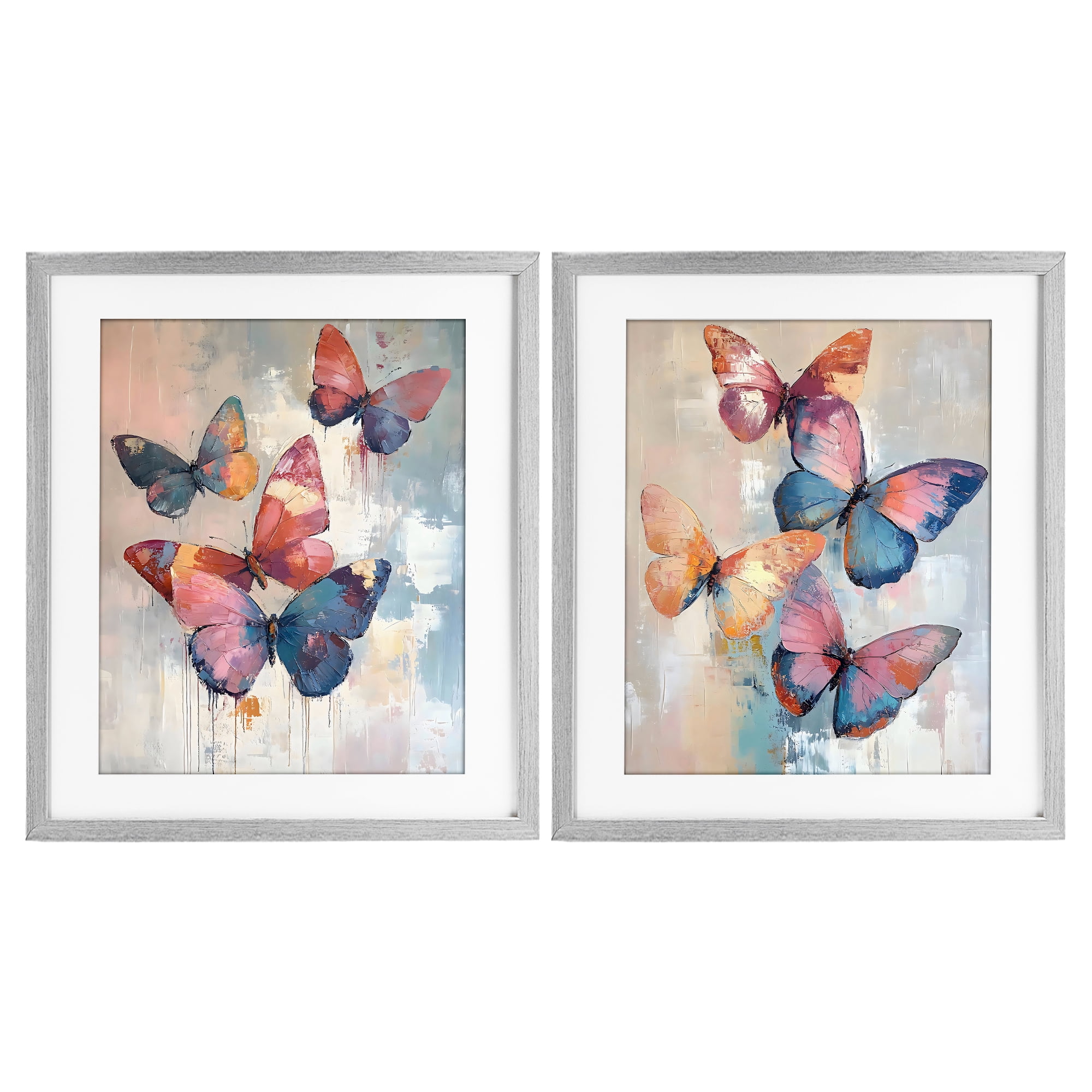 Stupell Industries Butterfly Beauties in Flight 2 Piece Gray Framed Print Under Glass Set, design by Creative Studio