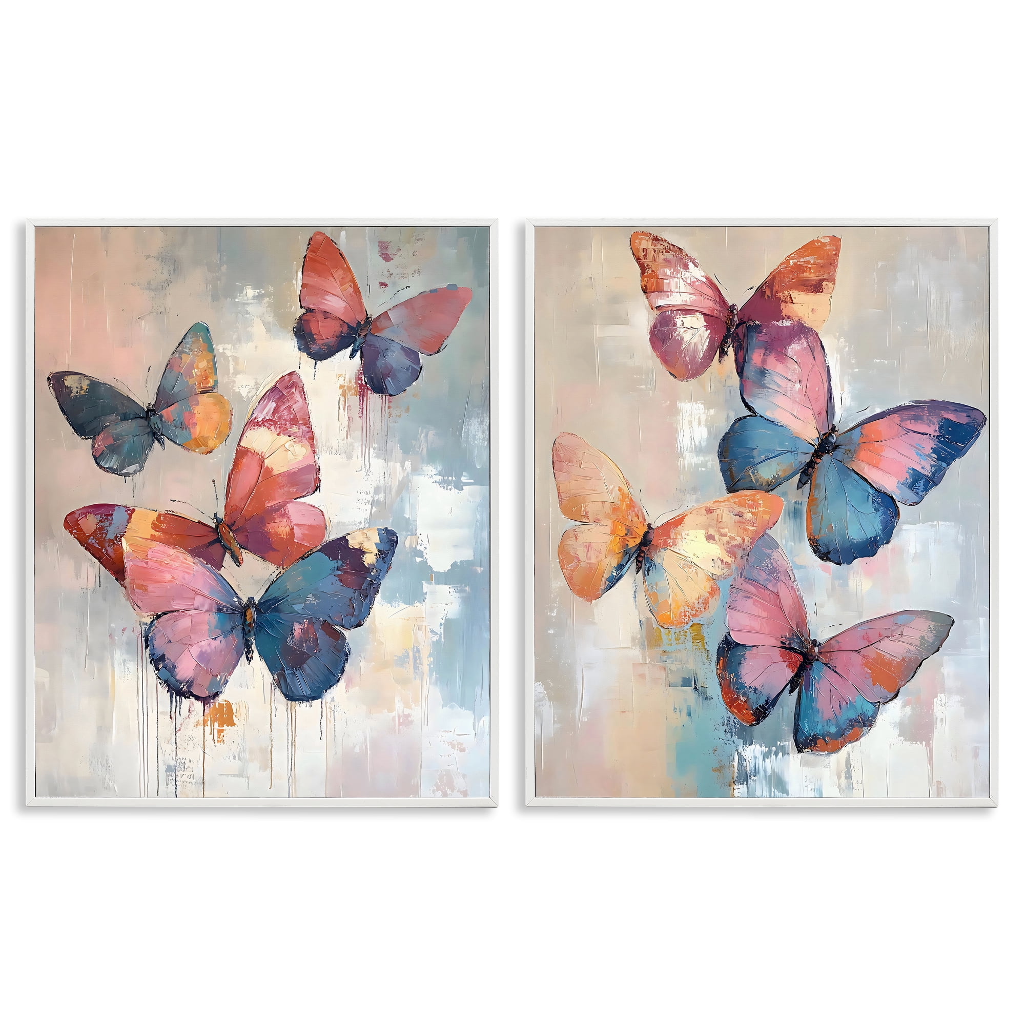 Stupell Industries Butterfly Beauties in Flight 2 Piece White Framed Giclee Art Set, design by Creative Studio