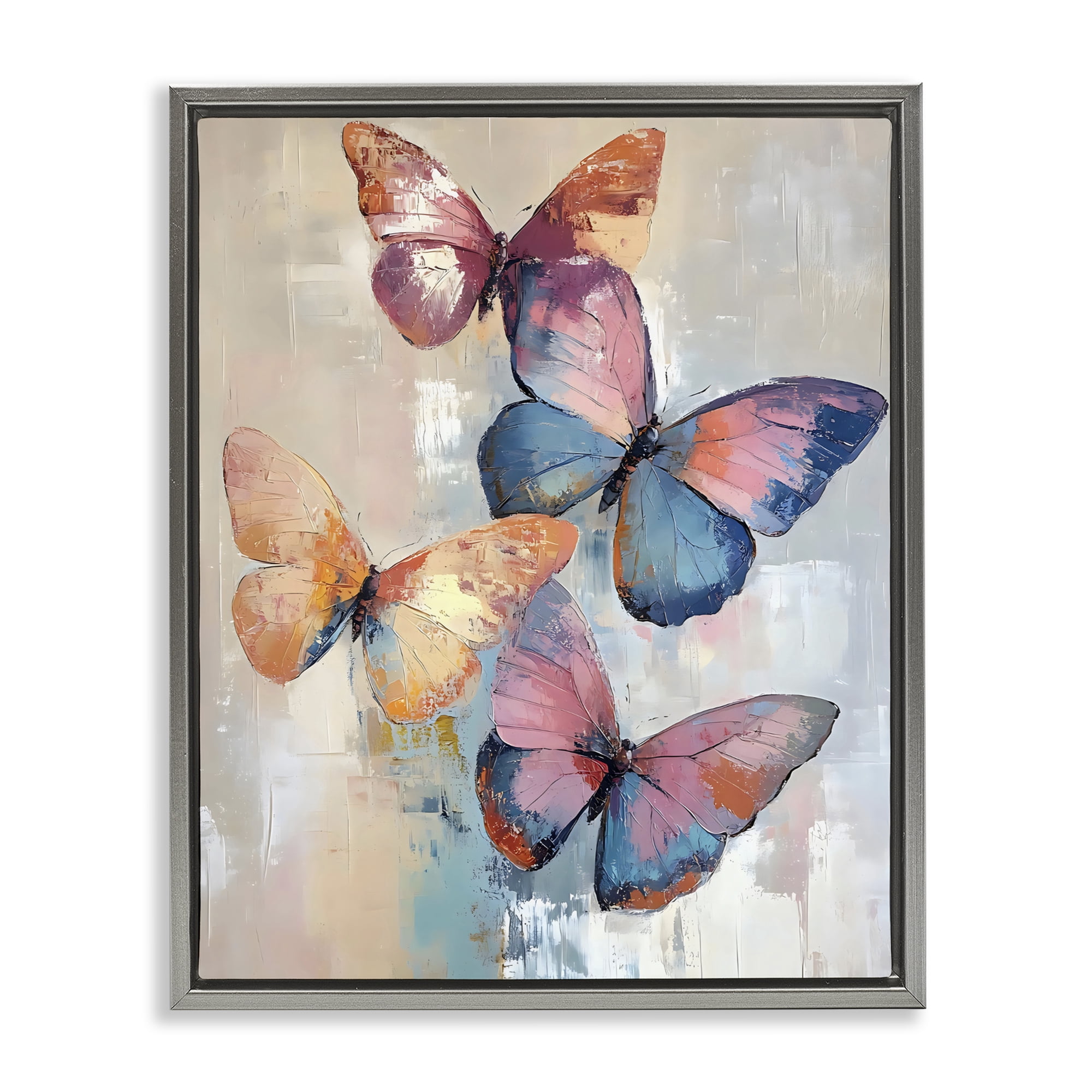 Stupell Industries Butterfly Beauty Abstraction Gray Framed Floater Canvas Wall Art, design by Creative Studio