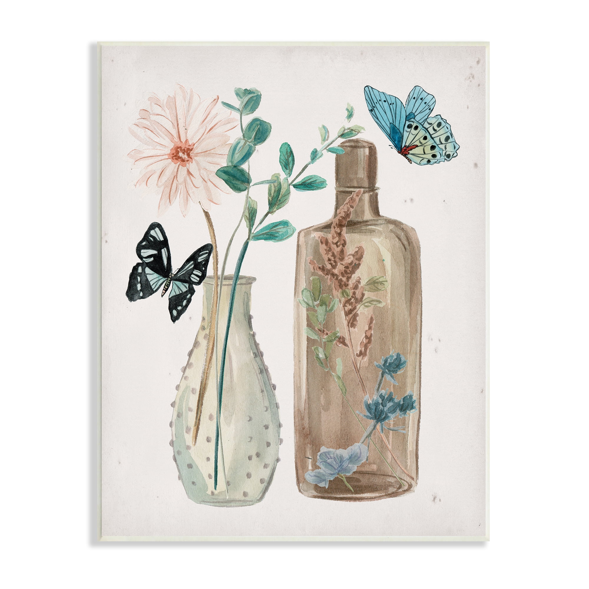 Stupell Industries Butterfly Blooming Floral Jars Tranquil Flower Still-Life , 10 x 15, Designed by Melissa Wang
