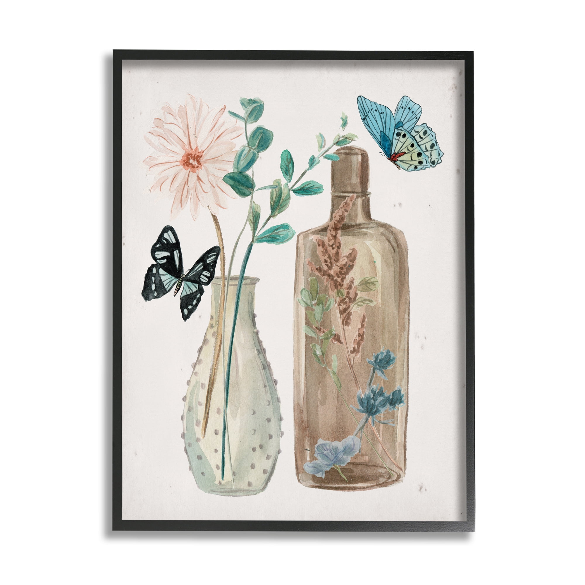 Stupell Industries Butterfly Blooming Floral Jars Tranquil Flower Still-Life , 11 x 14, Designed by Melissa Wang