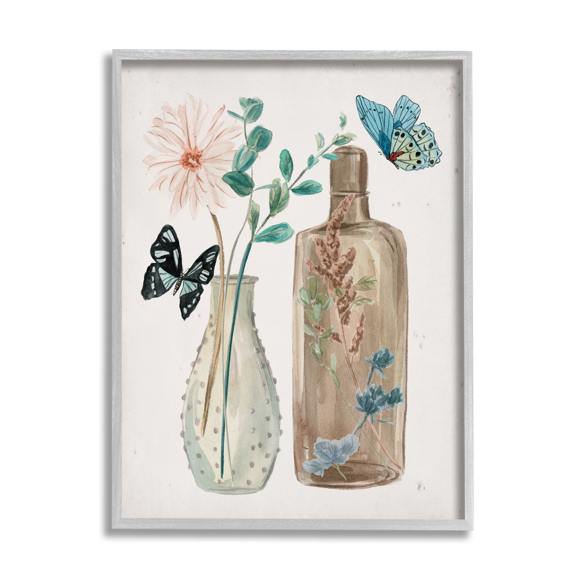 Stupell Industries Butterfly Blooming Floral Jars Tranquil Flower Still-Life , 24 x 30, Designed by Melissa Wang