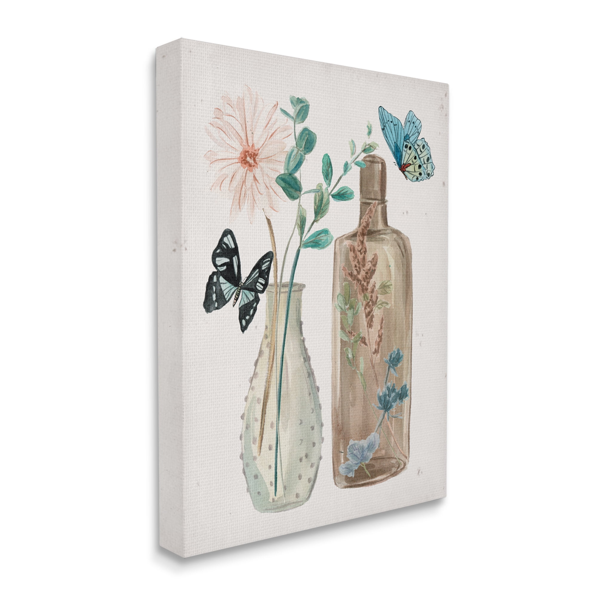 Stupell Industries Butterfly Blooming Floral Jars Tranquil Flower Still-Life , 36 x 48, Designed by Melissa Wang