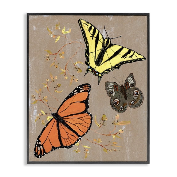 Stupell Industries Butterfly Collage with Herbs Animals Painting Black Framed Art Print Wall Art, 11 x 14