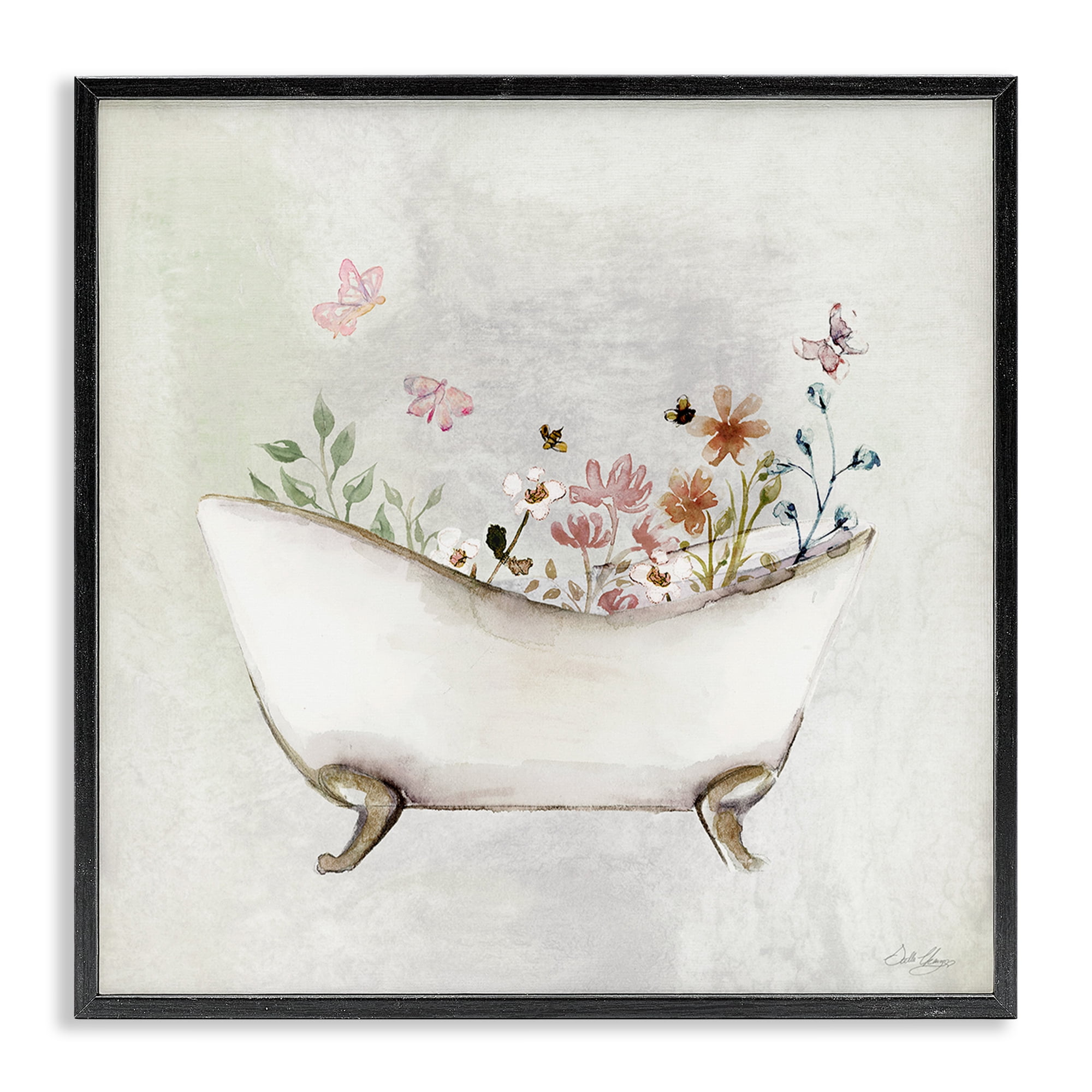 Stupell Industries Butterfly Floral Bath Typography Painting Black Framed Art Print Wall Art, 12 x 12