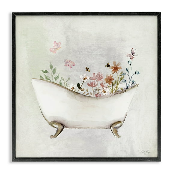 Stupell Industries Butterfly Floral Bath Typography Painting Black Framed Art Print Wall Art, 12 x 12