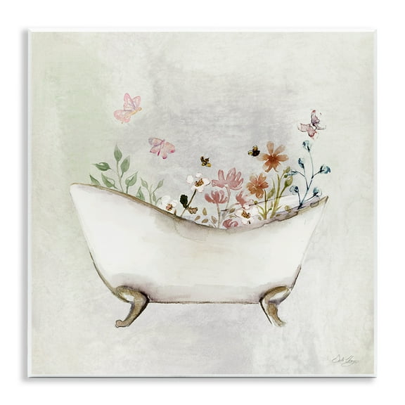 Stupell Industries Butterfly Floral Bath Typography Painting Unframed Art Print Wall Art, 12 x 12