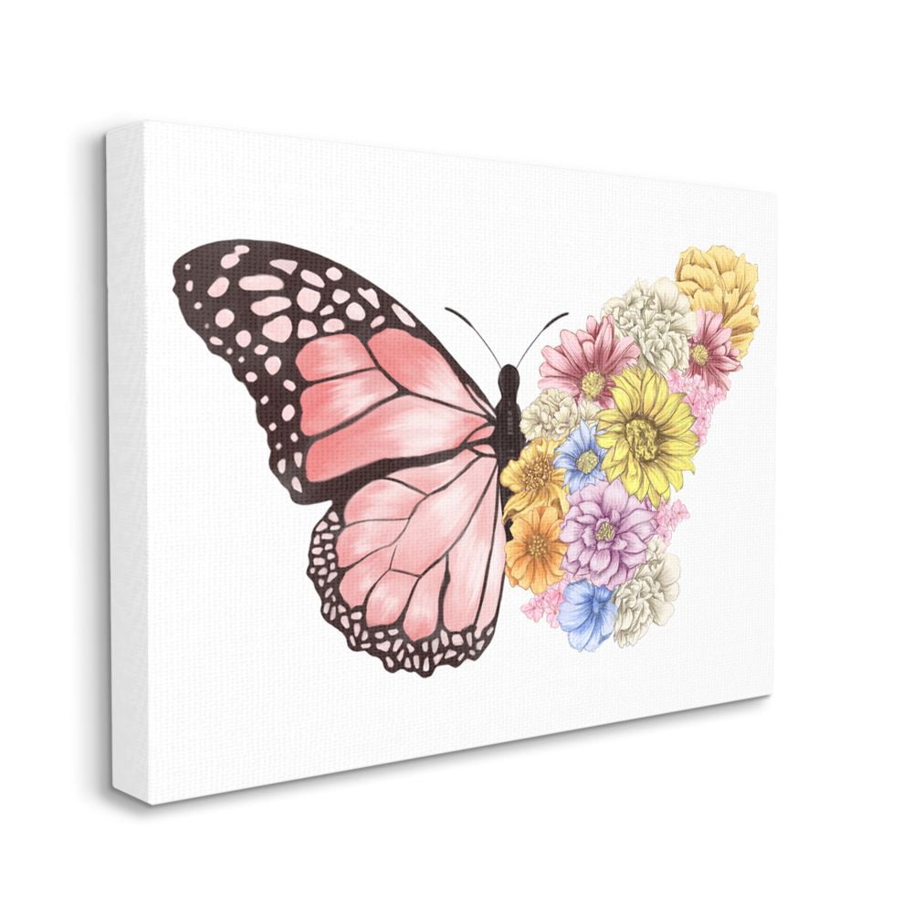 Stupell Industries Butterfly Floral Bouquet Wing Collage Spring Pink Yellow Canvas Wall Art Design by Ziwei Li