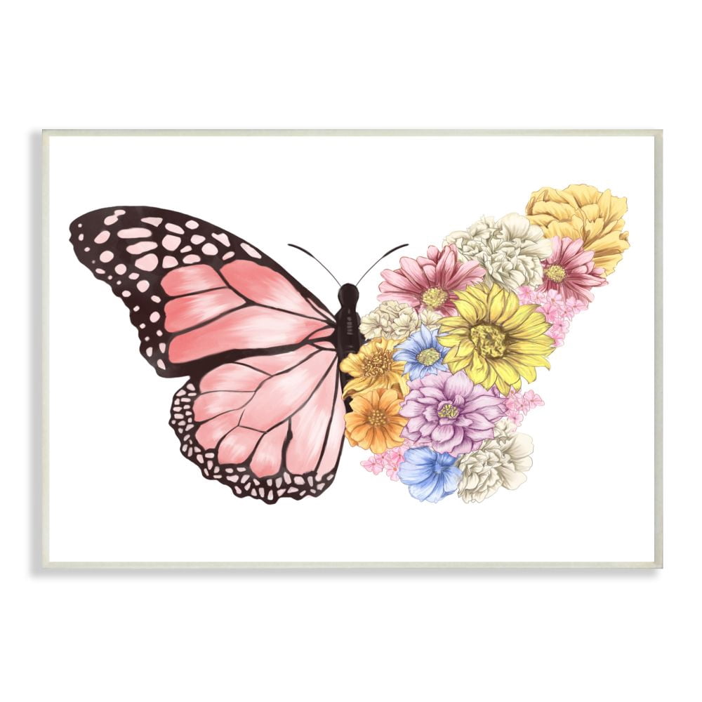 Stupell Industries Butterfly Floral Bouquet Wing Collage Spring Pink Yellow Graphic Art Unframed Art Print Wall Art, 13x19, by Ziwei Li