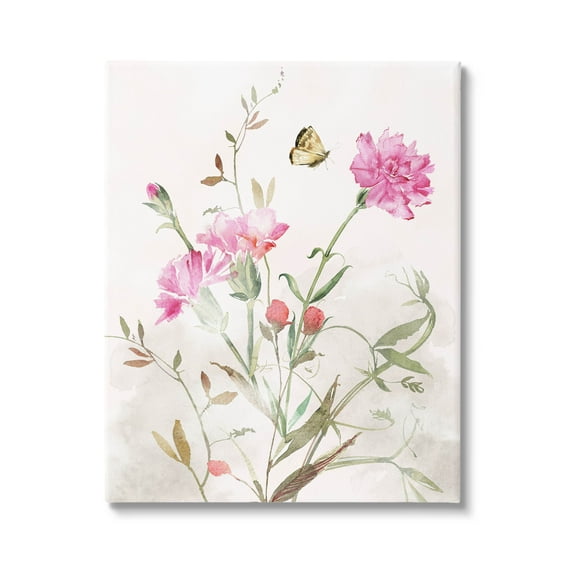 Stupell Industries Butterfly Floral Garden Carnations Graphic Art Gallery Wrapped Canvas Print Wall Art, Design by Nina Blue