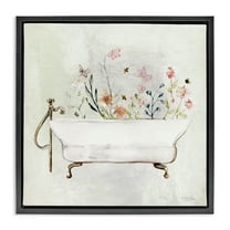 Stupell Industries Butterfly Floral Tub Typography Painting Black Floater Framed Canvas Art Print Wall Art, 18 x 18