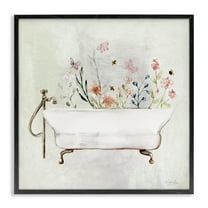 Stupell Industries Butterfly Floral Tub Typography Painting Black Framed Art Print Wall Art, 12 x 12