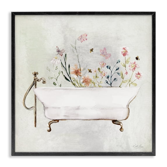 Stupell Industries Farmhouse Butterfly Floral Tub Black Framed Giclee Art, 17 x 17, by Stella Chang