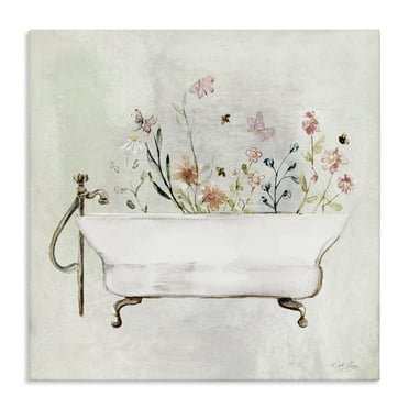 Stupell Industries Butterfly Floral Tub Typography Painting Gallery Wrapped Canvas Art Print Wall Art, 17 x 17