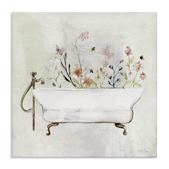 Stupell Industries Butterfly Floral Tub Typography Painting Gallery Wrapped Canvas Art Print Wall Art, 17 x 17