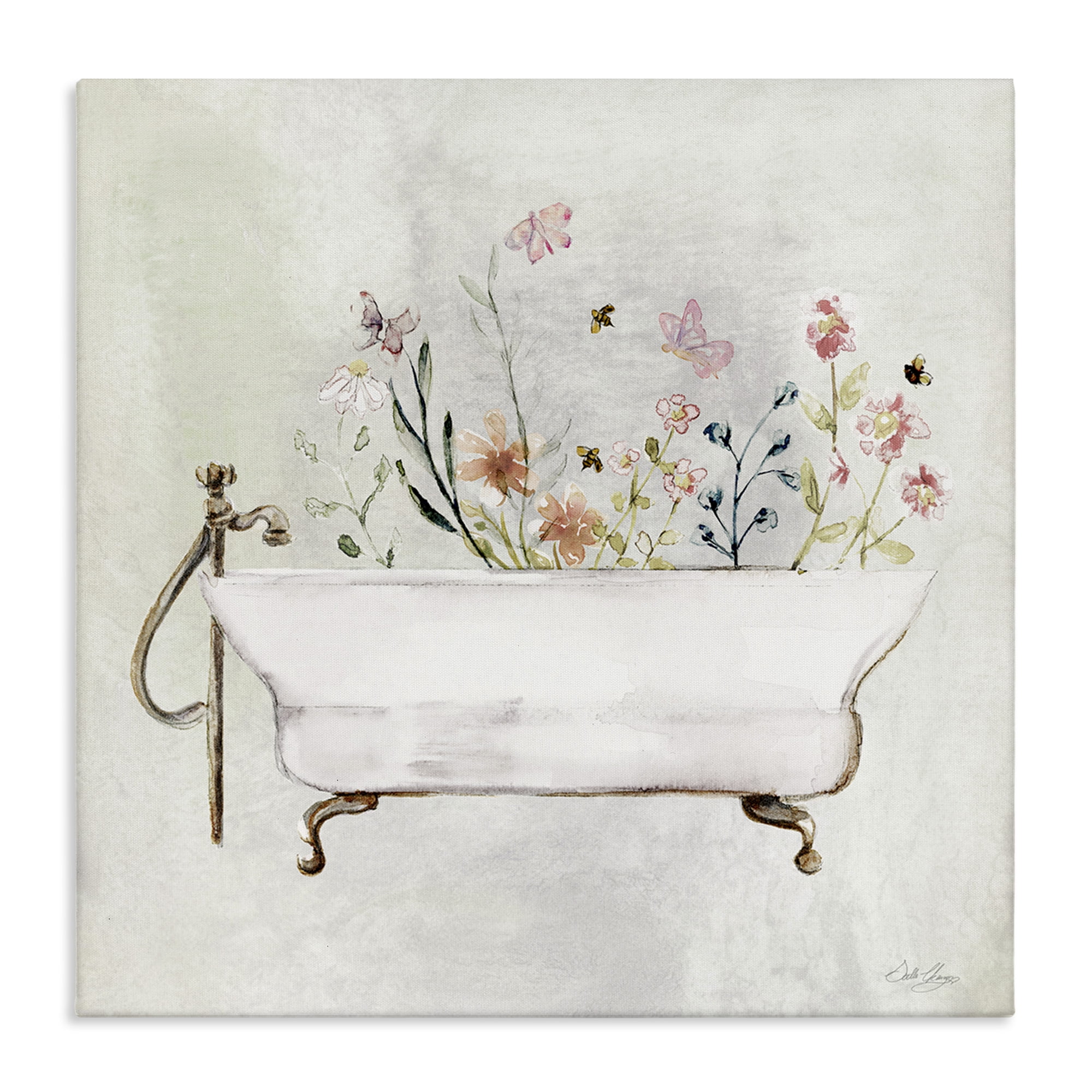Stupell Industries Butterfly Floral Tub Typography Painting Gallery Wrapped Canvas Art Print Wall Art, 36 x 36