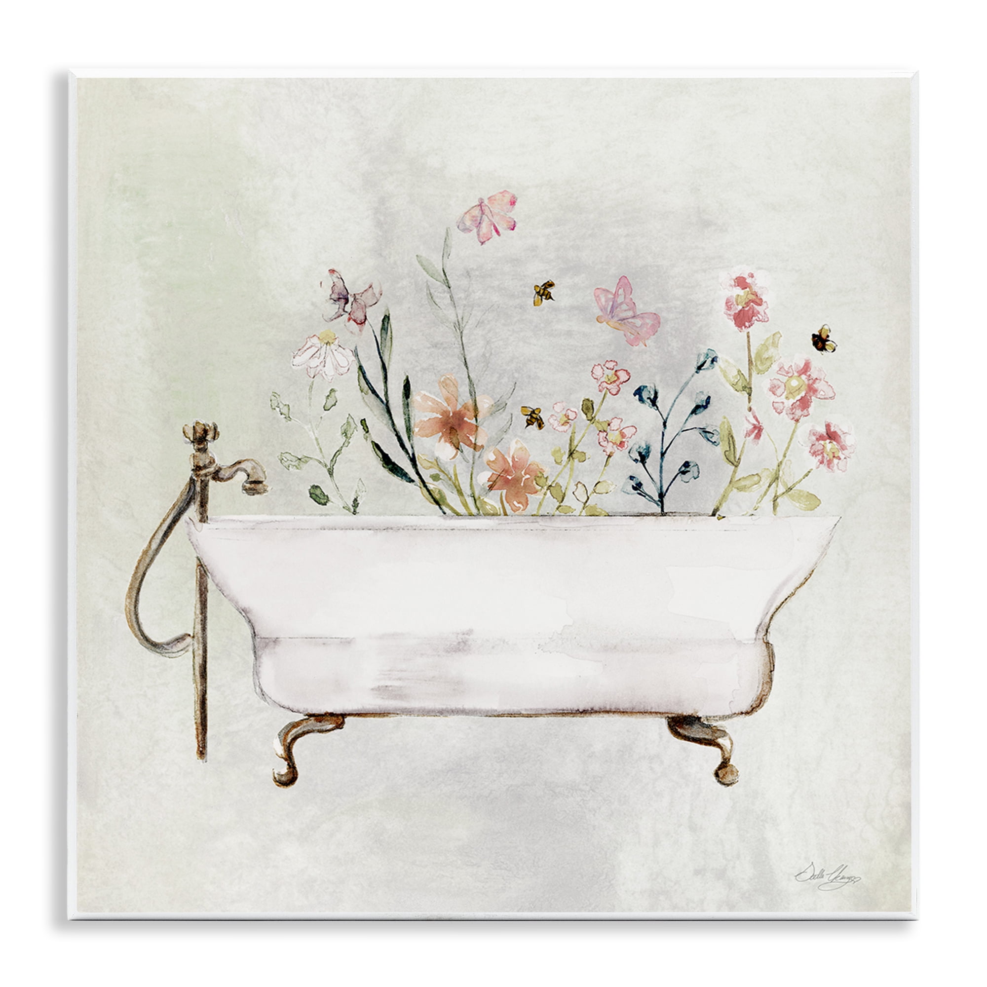 Stupell Industries Butterfly Floral Tub Typography Painting Unframed Art Print Wall Art, 12 x 12