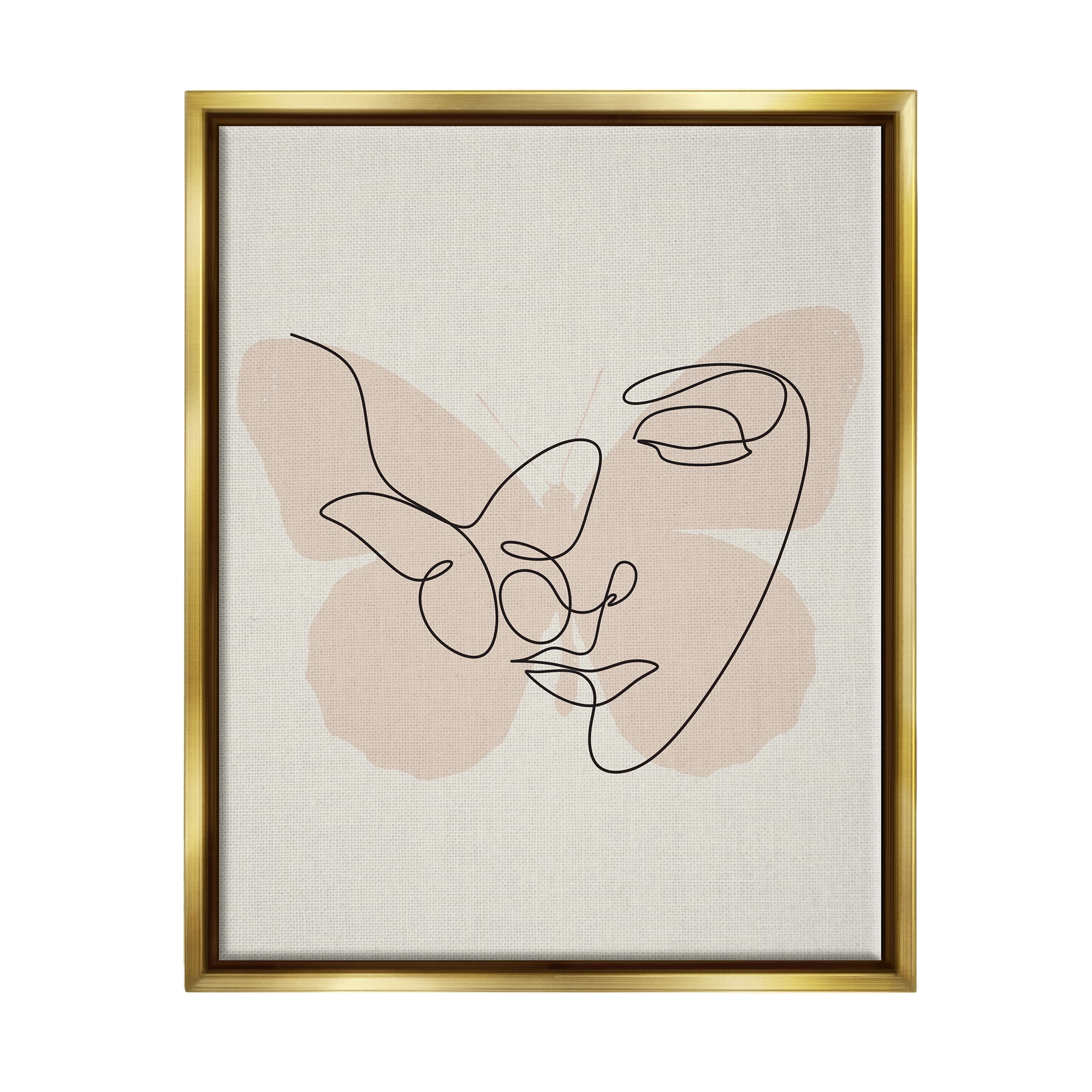 Stupell Industries Butterfly Girl Face Doodle Abstract Painting Gold Floater Framed Art Print Wall Art