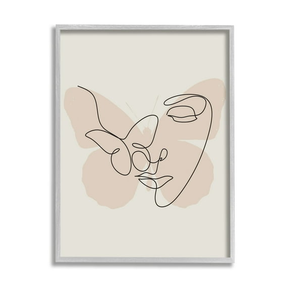 Stupell Industries Butterfly Girl Face Doodle Abstract Painting Gray Framed Art Print Wall Art