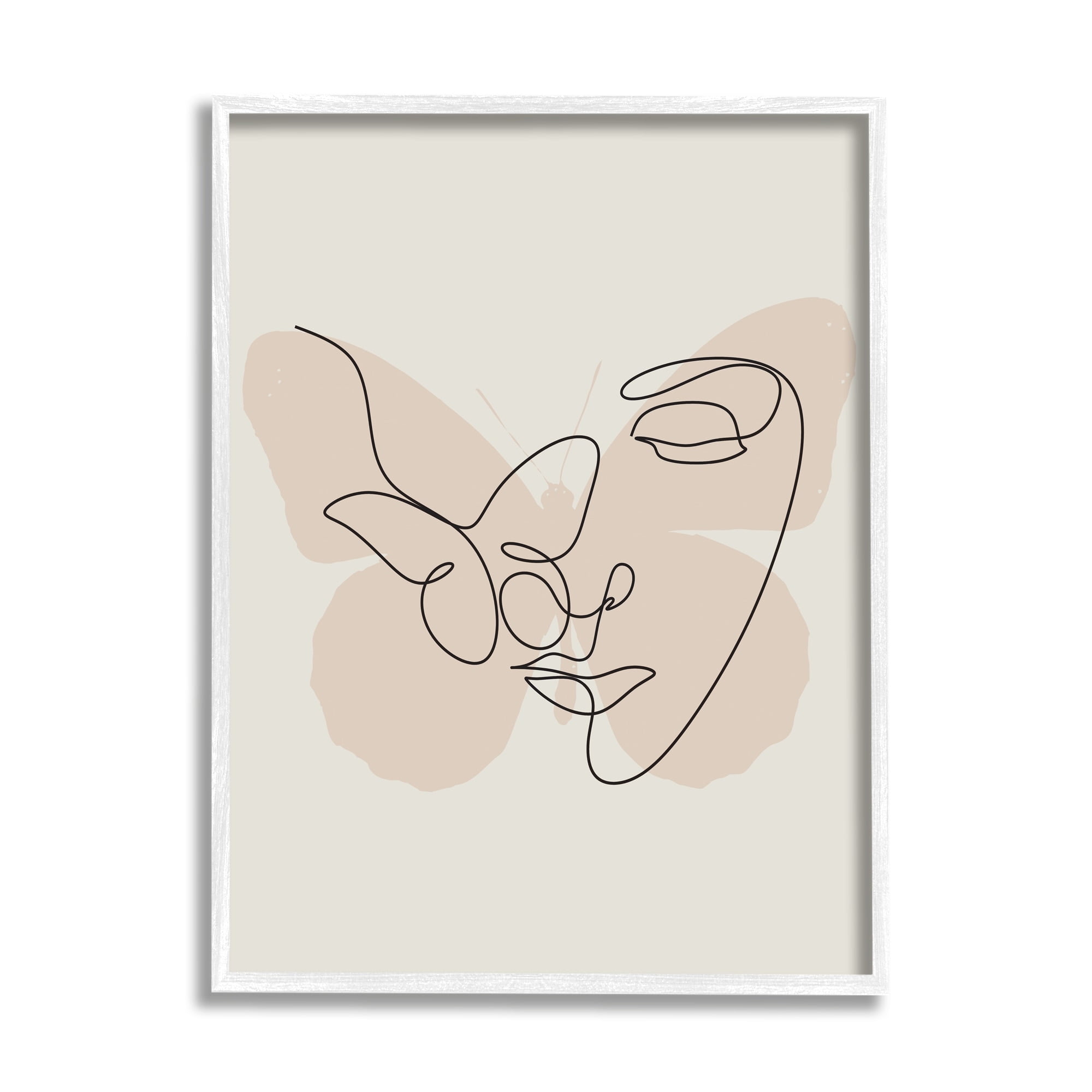 Stupell Industries Butterfly Girl Face Doodle Abstract Painting White Framed Art Print Wall Art