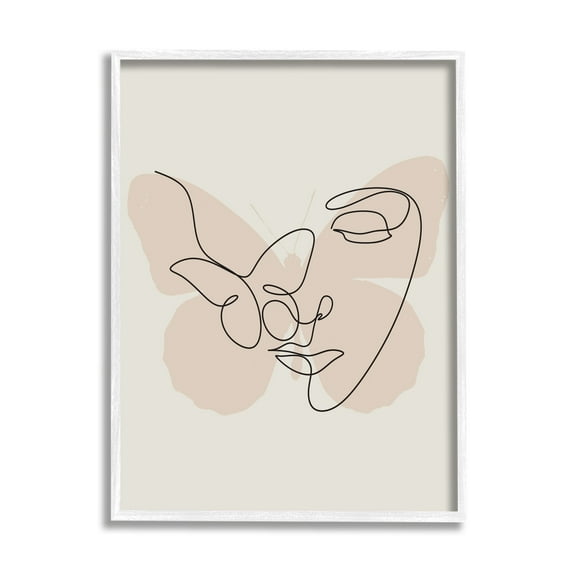 Stupell Industries Butterfly Girl Face Doodle Abstract Painting White Framed Art Print Wall Art