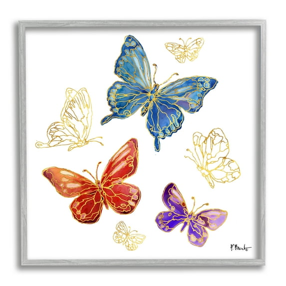 Stupell Industries Butterfly Glam Detail Animals & Insects Painting Gray Framed Art Print Wall Art, 12 x 12