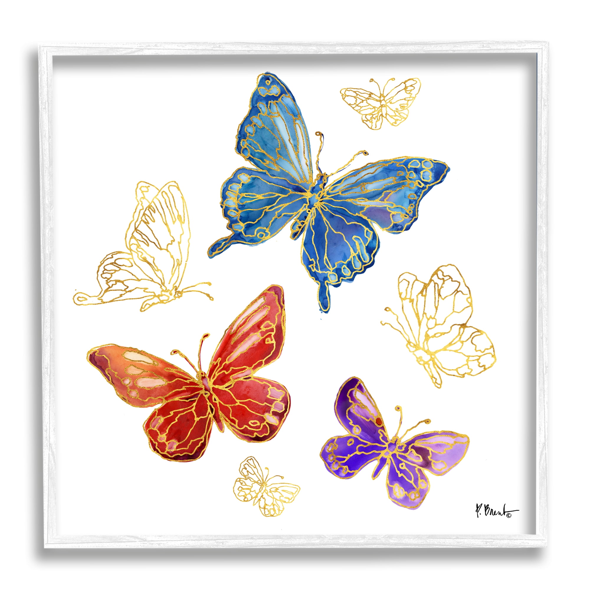 Stupell Industries Butterfly Glam Detail Animals & Insects Painting White Framed Art Print Wall Art, 12 x 12