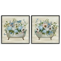 Stupell Industries Butterfly Hydrangea Bathtub Bath & Laundry Painting Black Framed Art Print Wall Art, 12 x 12, Set of 2