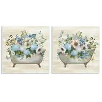 Stupell Industries Butterfly Hydrangea Bathtub Bath & Laundry Painting Unframed Art Print Wall Art, 12 x 12, Set of 2