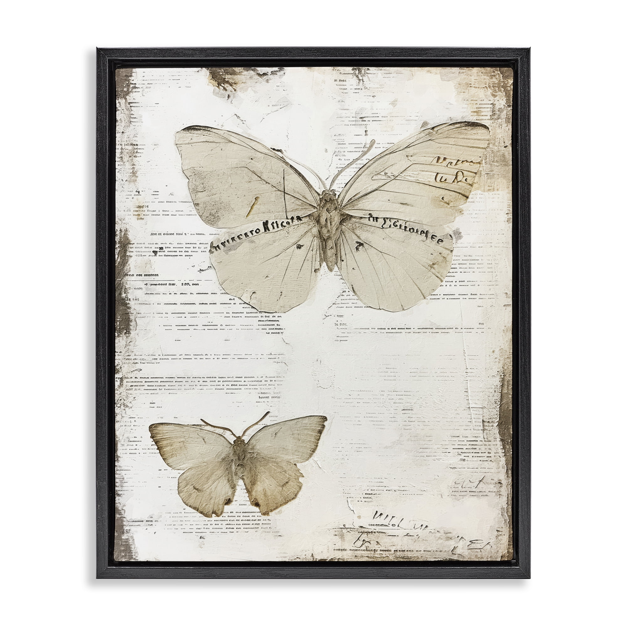 Stupell Industries Butterfly Journal Collage Animals Painting Black Floater Framed Canvas Art Print Wall Art, 25 x 31
