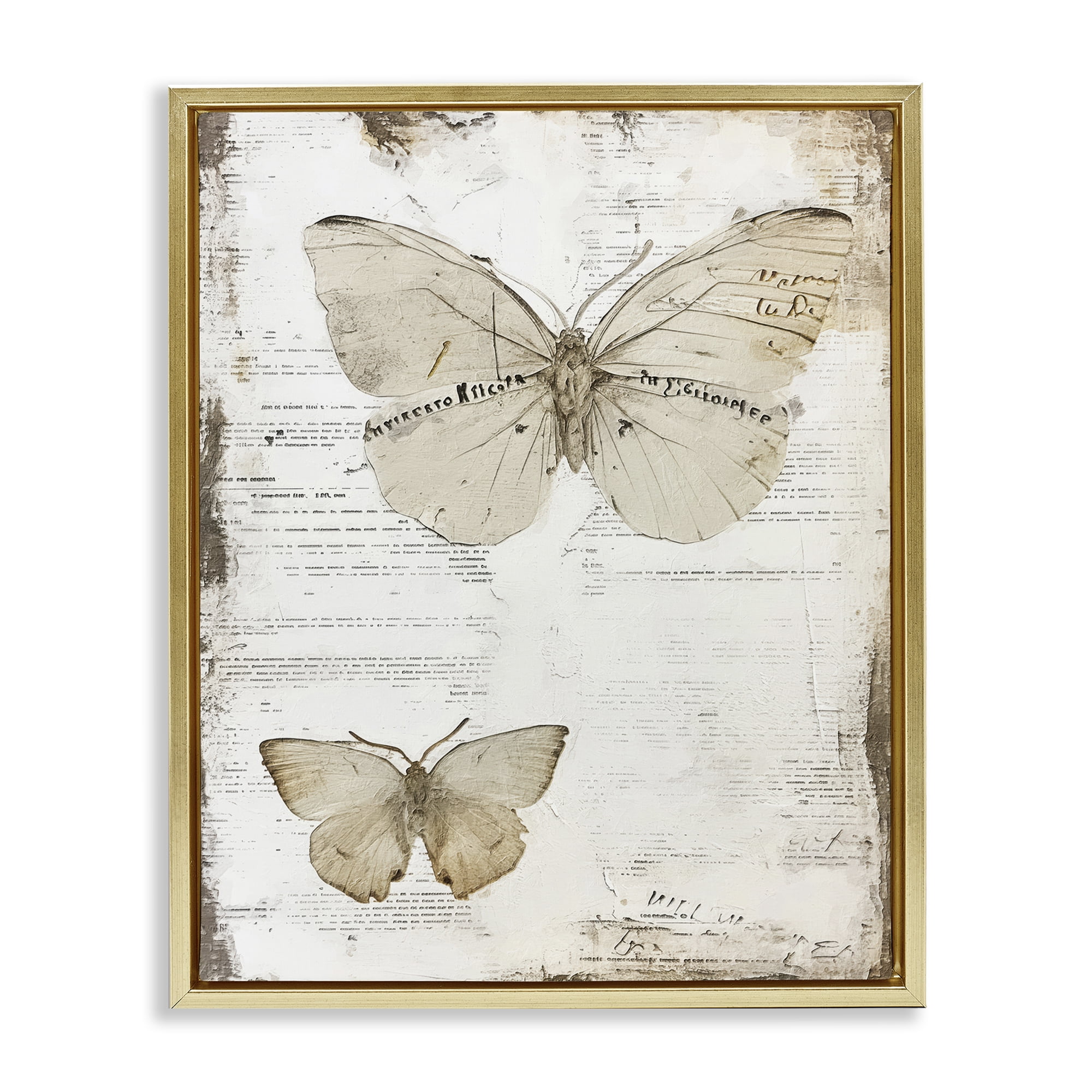 Stupell Industries Butterfly Journal Collage Animals Painting Gold Floater Framed Canvas Art Print Wall Art, 17 x 21