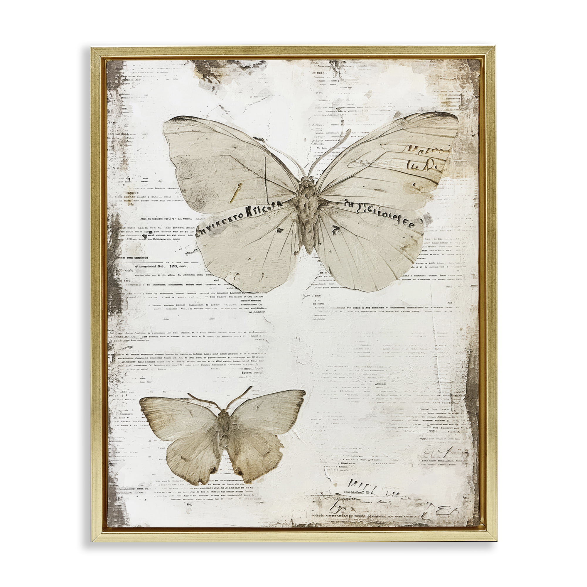 Stupell Industries Butterfly Journal Collage Animals Painting Gold Floater Framed Canvas Art Print Wall Art, 25 x 31