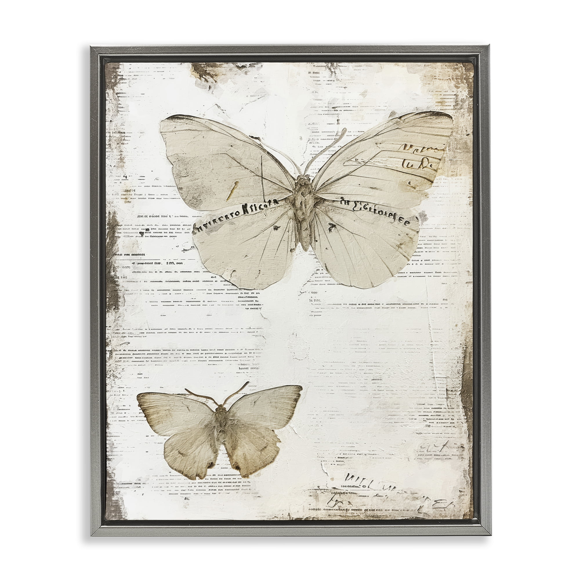 Stupell Industries Butterfly Journal Collage Animals Painting Gray Floater Framed Canvas Art Print Wall Art, 25 x 31