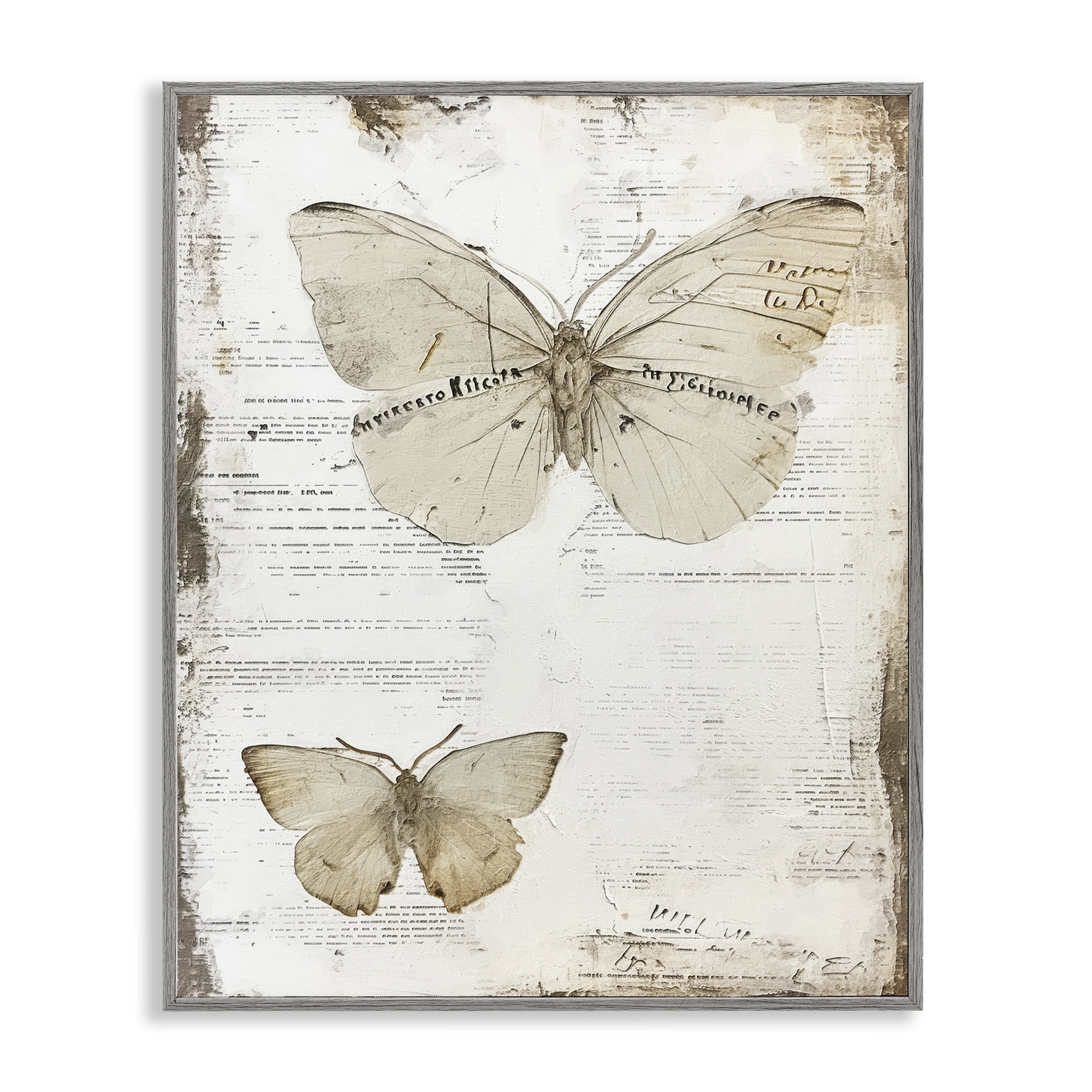 Stupell Industries Butterfly Journal Collage Animals Painting Gray Framed Art Print Wall Art, 16 x 20