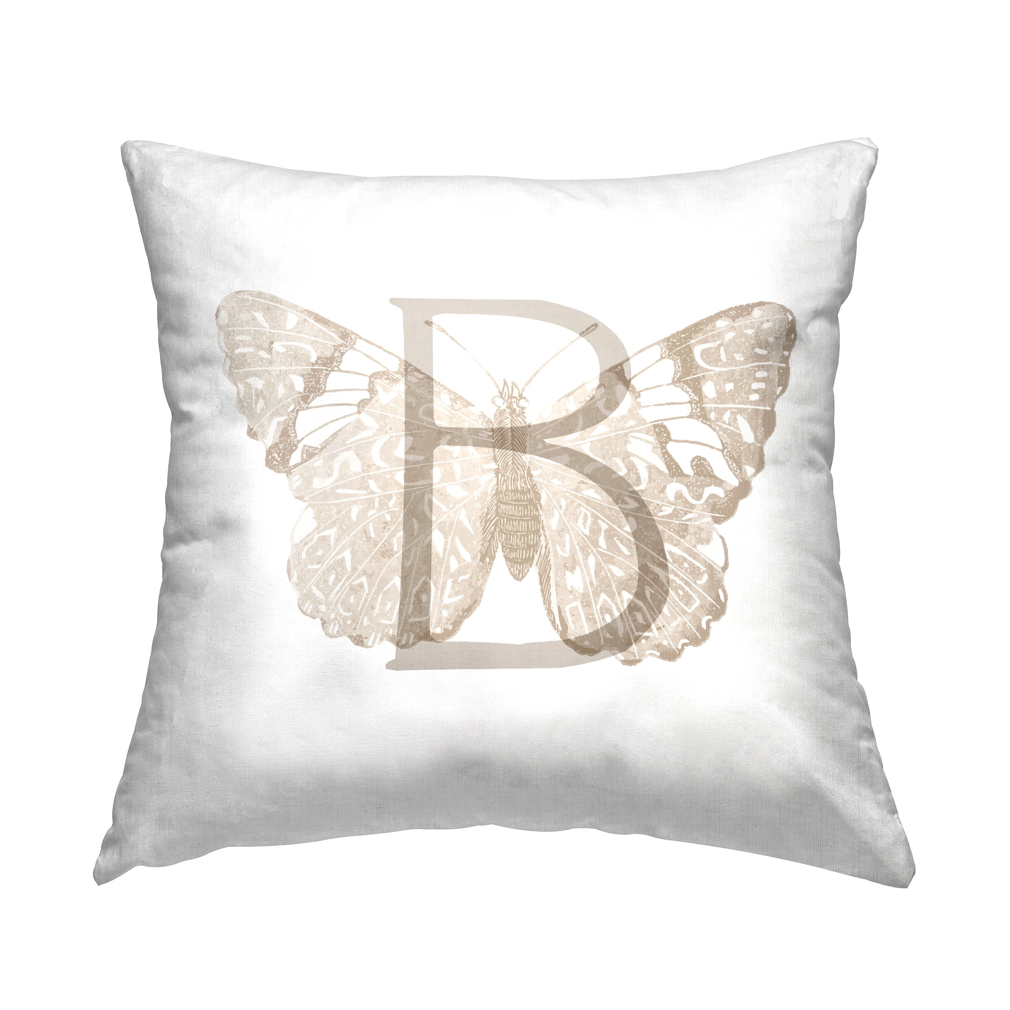 Stupell Industries Butterfly Letter B Square Decorative Printed Throw Pillow, 18 x 18
