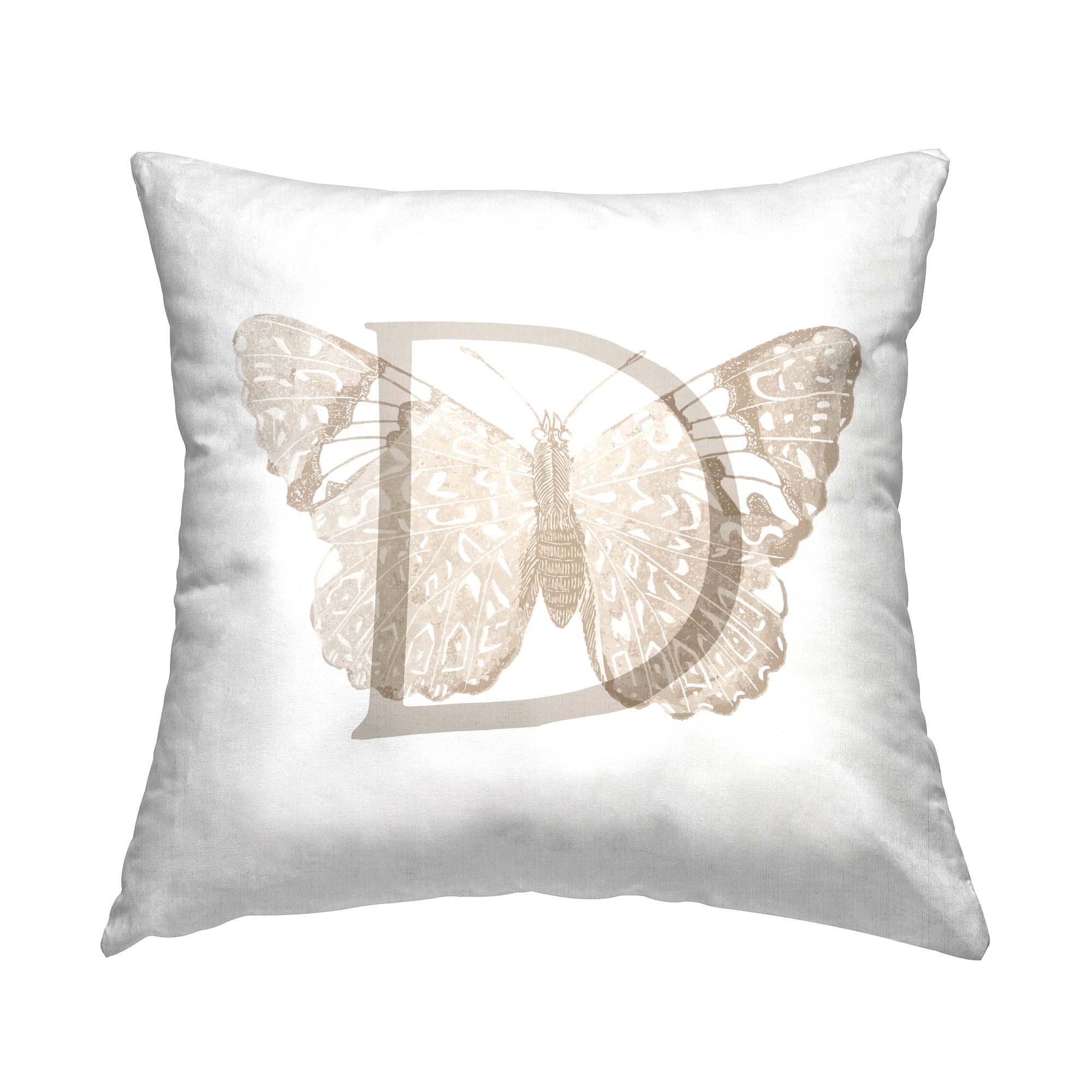 Stupell Industries Butterfly Letter D Square Decorative Printed Throw Pillow, 18 x 18
