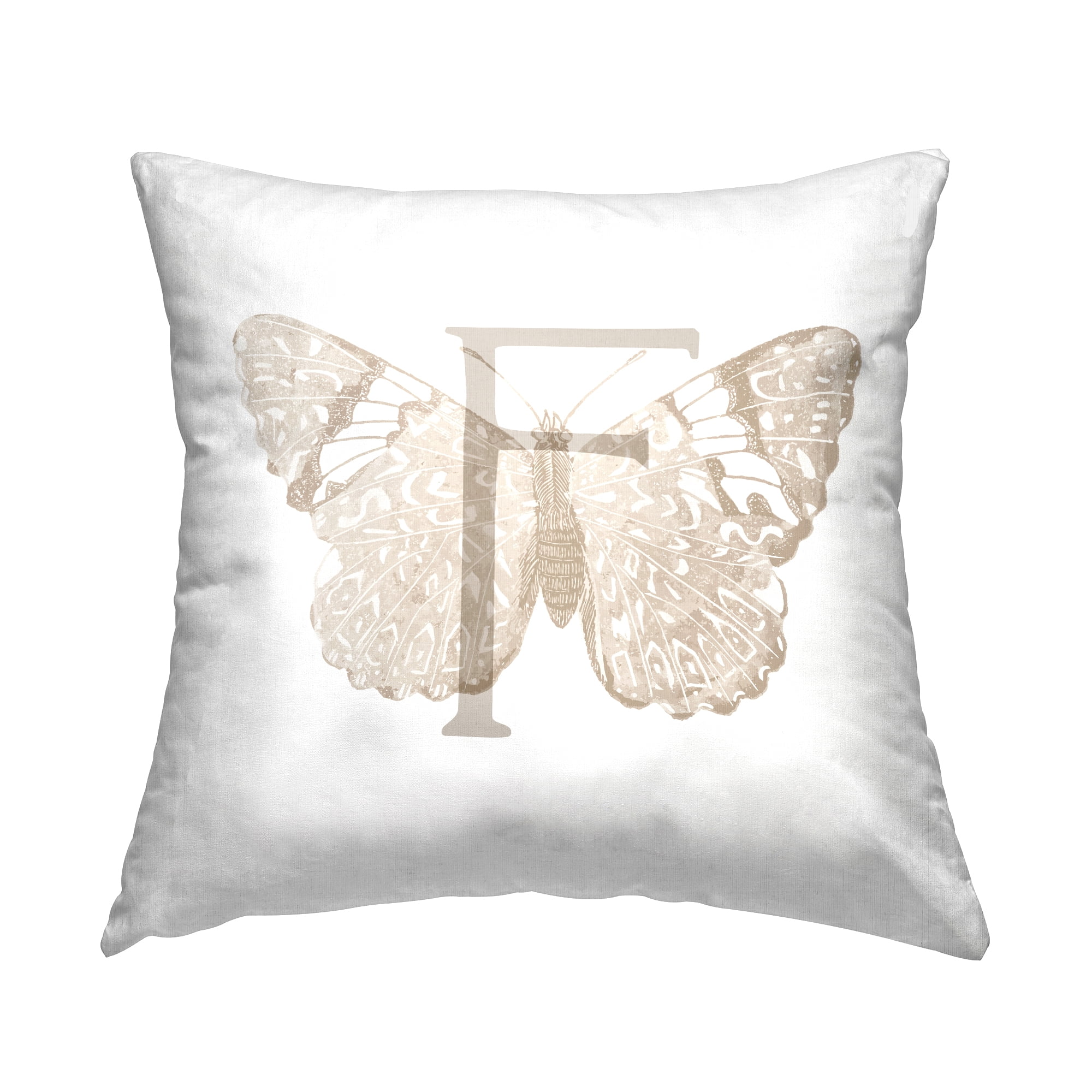 Stupell Industries Butterfly Letter F Square Decorative Printed Throw Pillow, 18 x 18