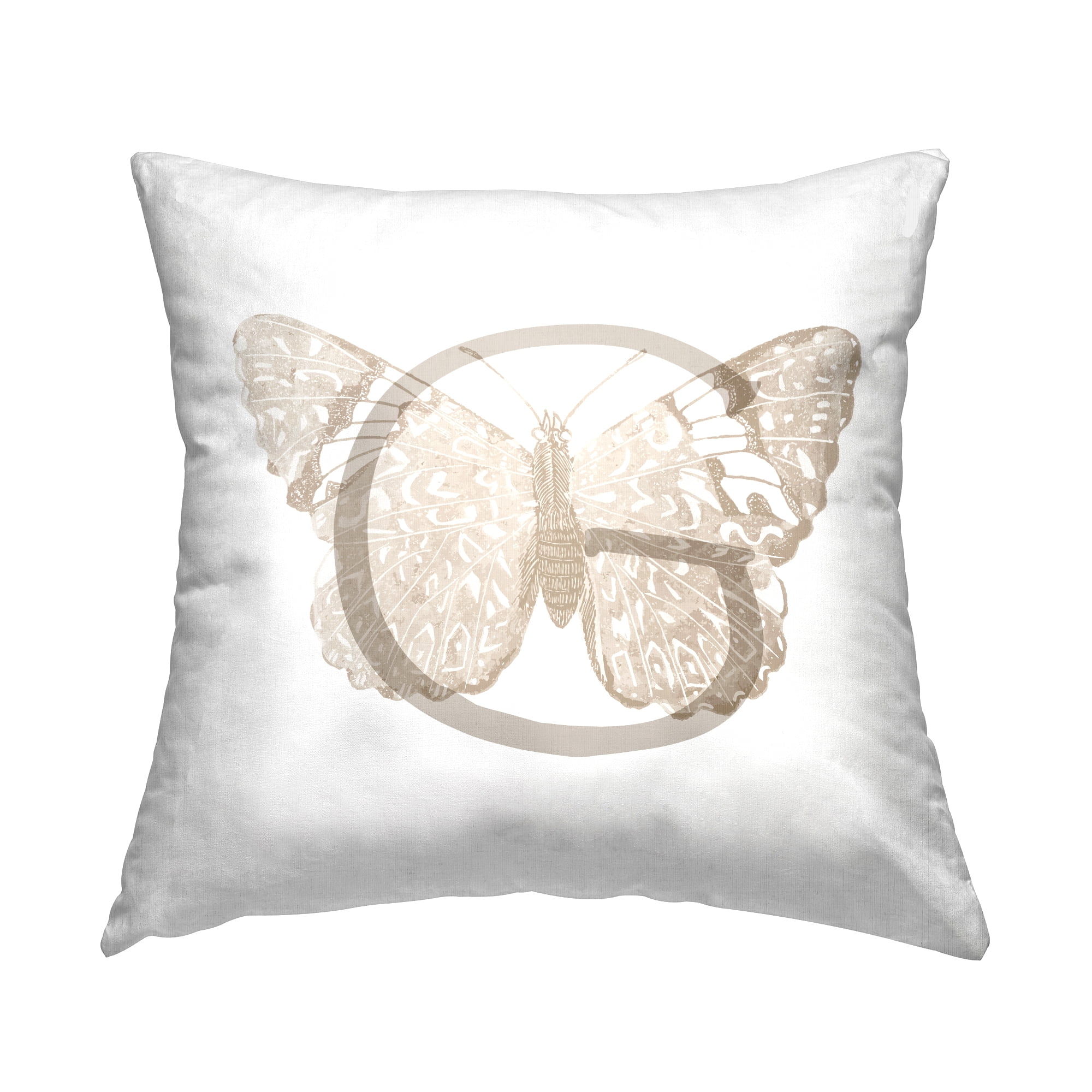 Butterfly Letter G Beige and White Square Throw Pillow