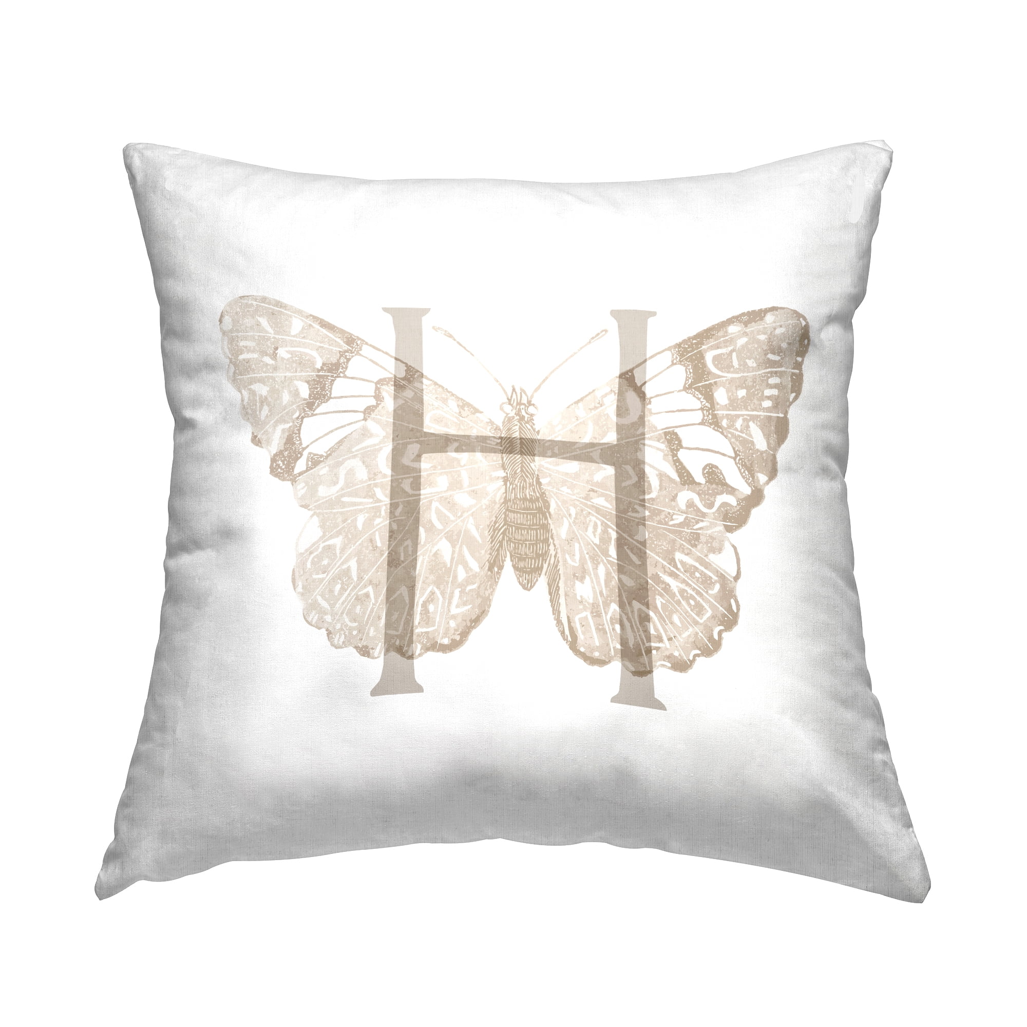 Stupell Industries Butterfly Letter H Square Decorative Printed Throw Pillow, 18 x 18