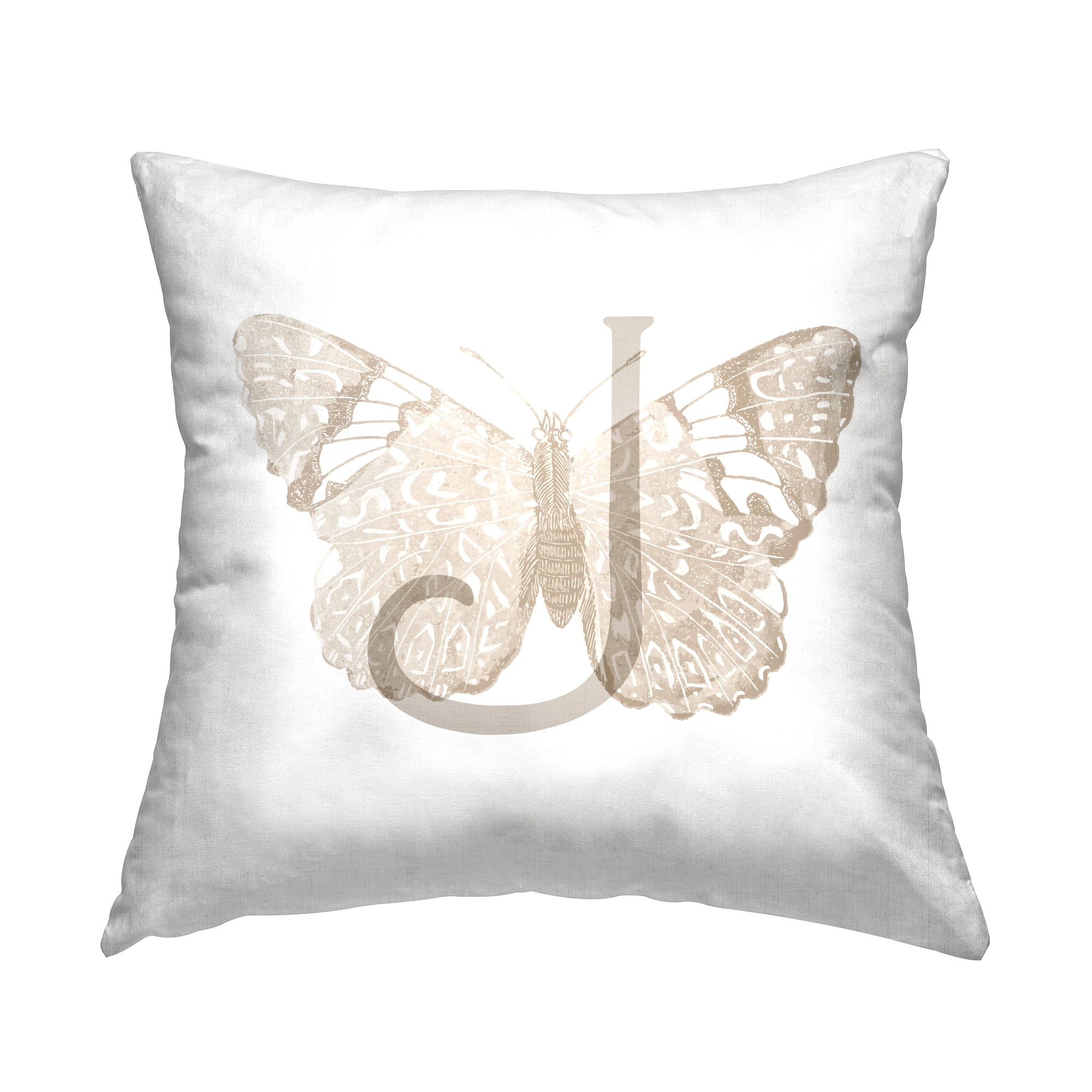 Stupell Industries Butterfly Letter J Square Decorative Printed Throw Pillow, 18 x 18