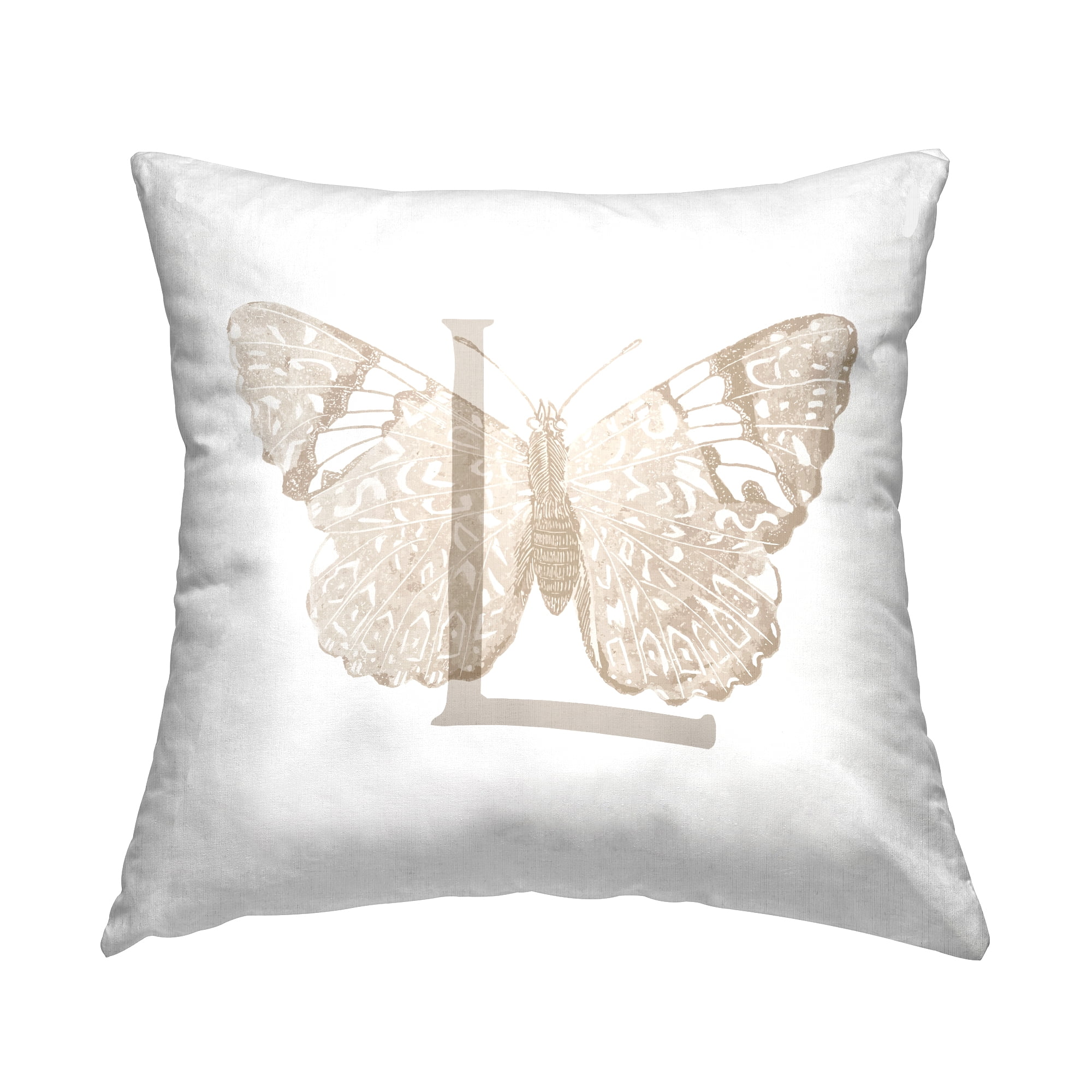 Stupell Industries Butterfly Letter L Square Decorative Printed Throw Pillow, 18 x 18