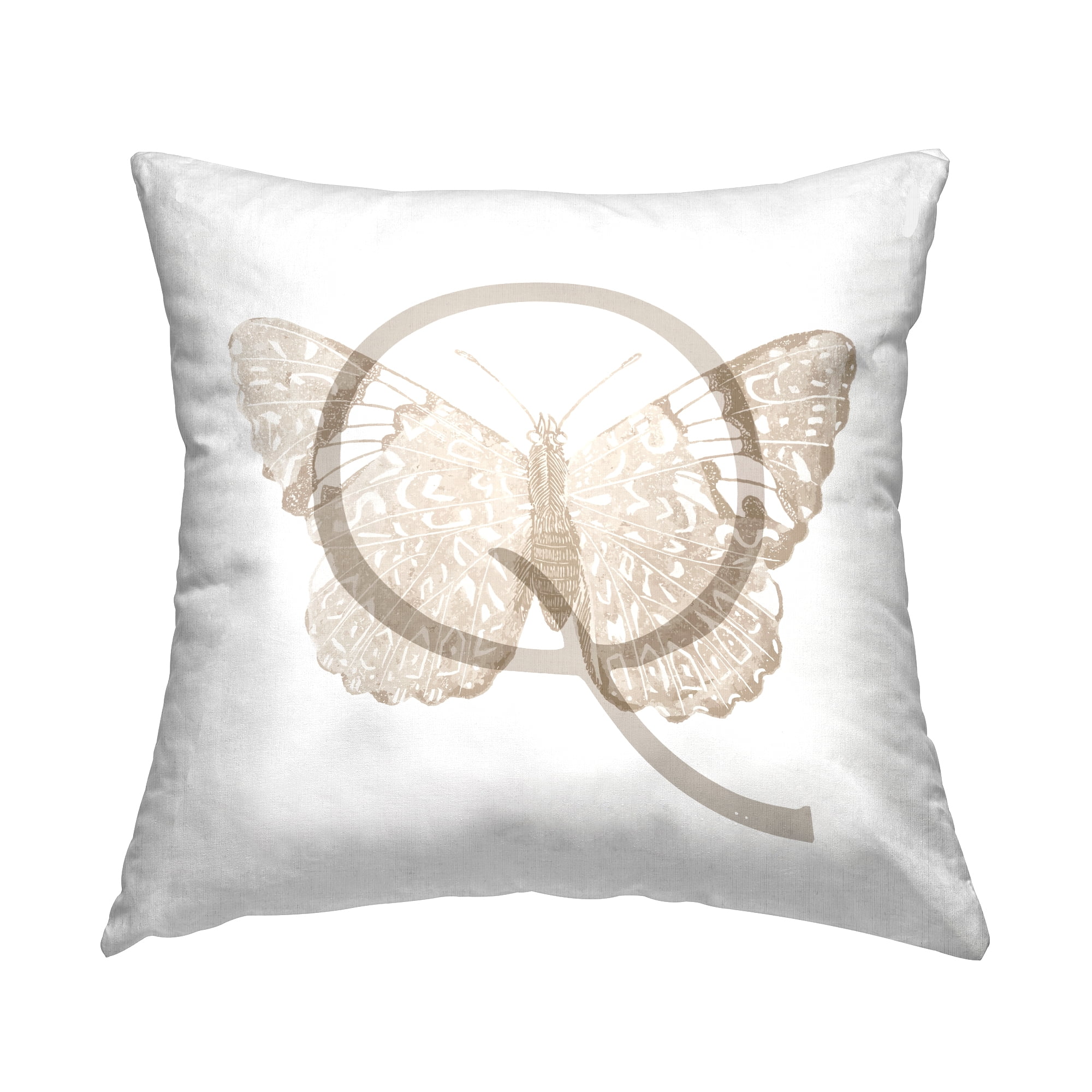 Stupell Industries Butterfly Letter Q Square Decorative Printed Throw Pillow, 18 x 18
