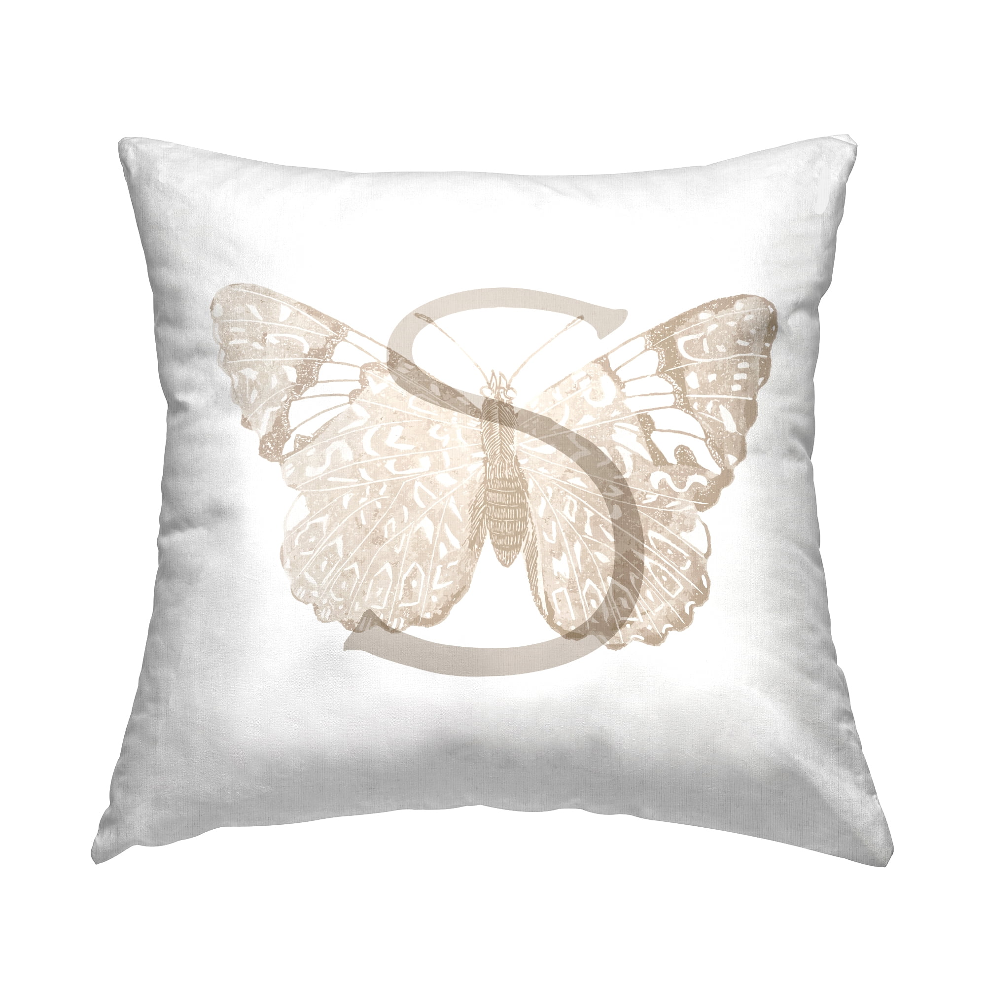Stupell Industries Butterfly Letter S Square Decorative Printed Throw Pillow, 18 x 18