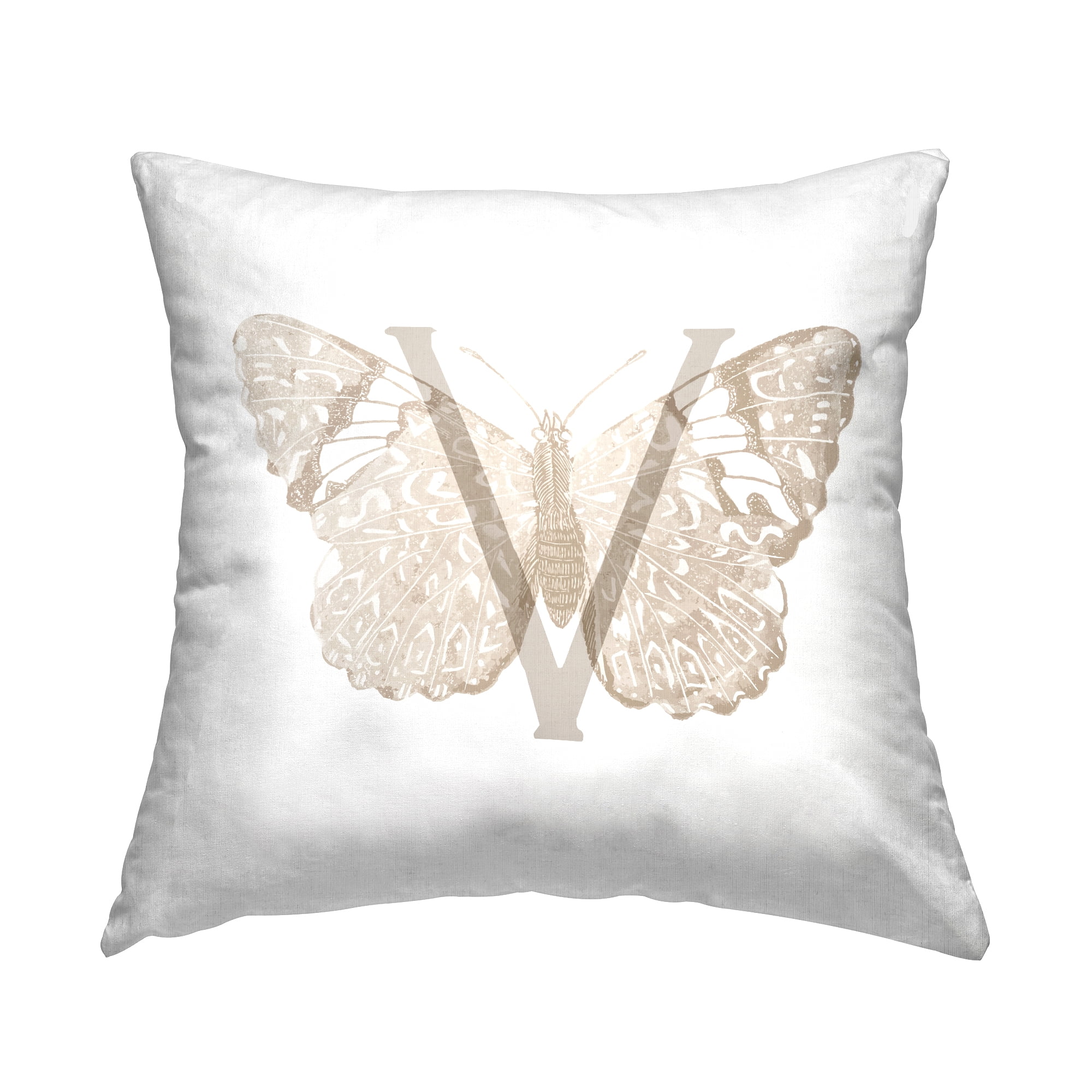 Stupell Industries Butterfly Letter V Square Decorative Printed Throw Pillow, 18 x 18