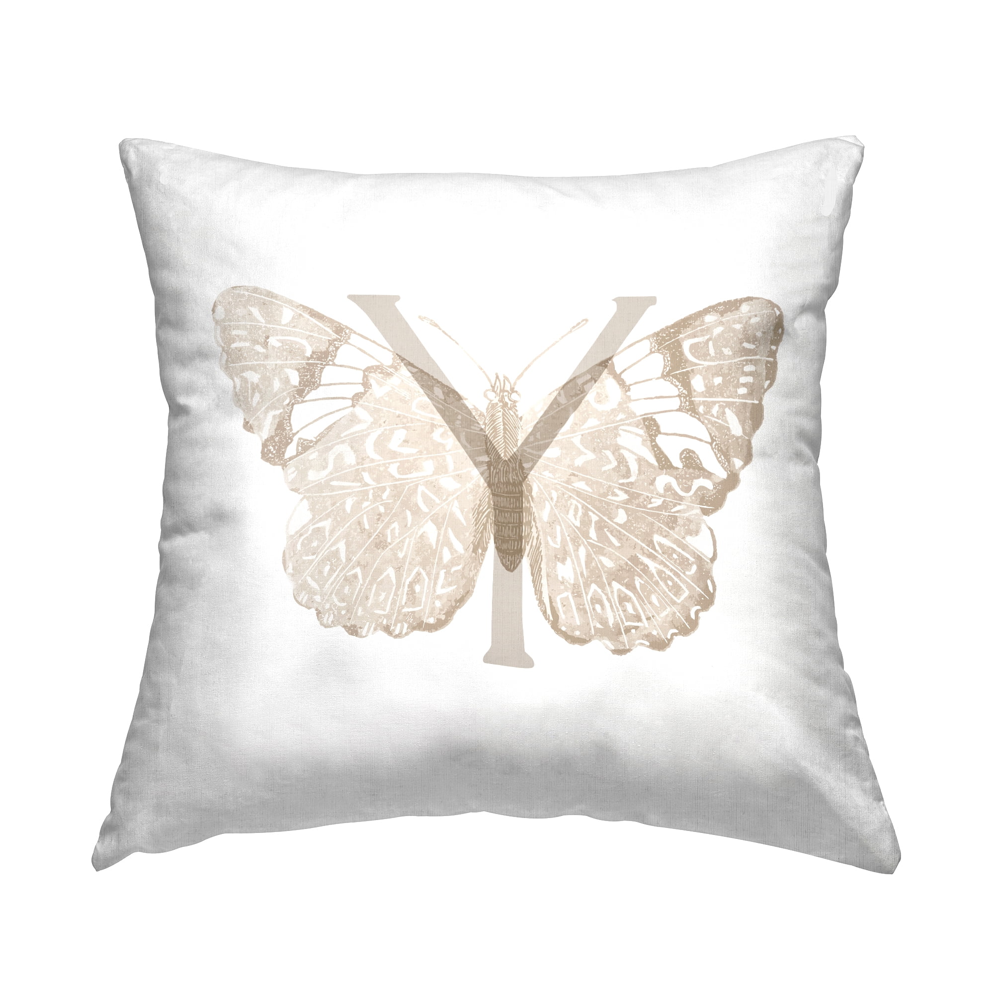 Stupell Industries Butterfly Letter Y Square Decorative Printed Throw Pillow, 18 x 18