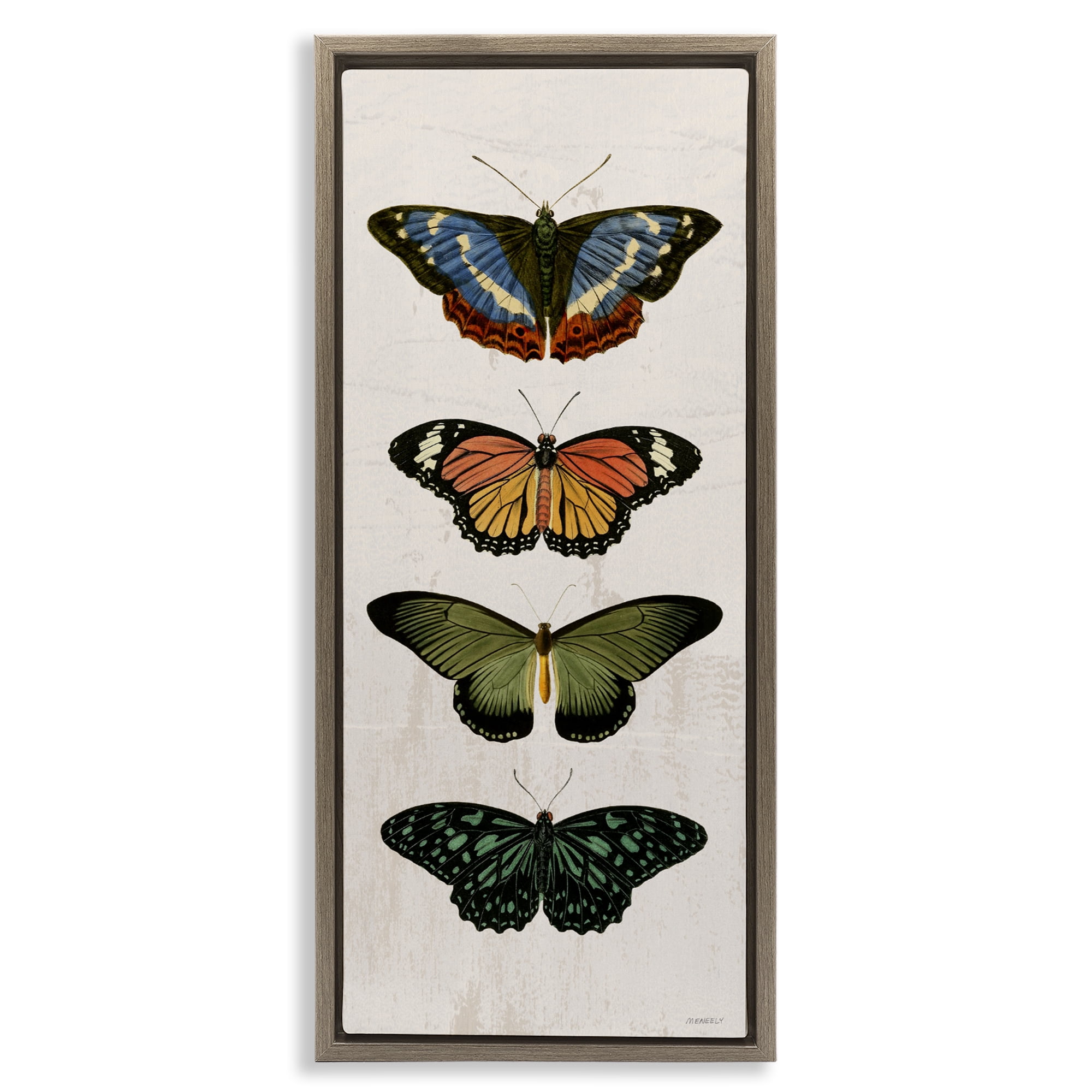 Stupell Industries Butterfly Lineup Vintage Brown Framed Floater Canvas Wall Art, design by Dan Meneely