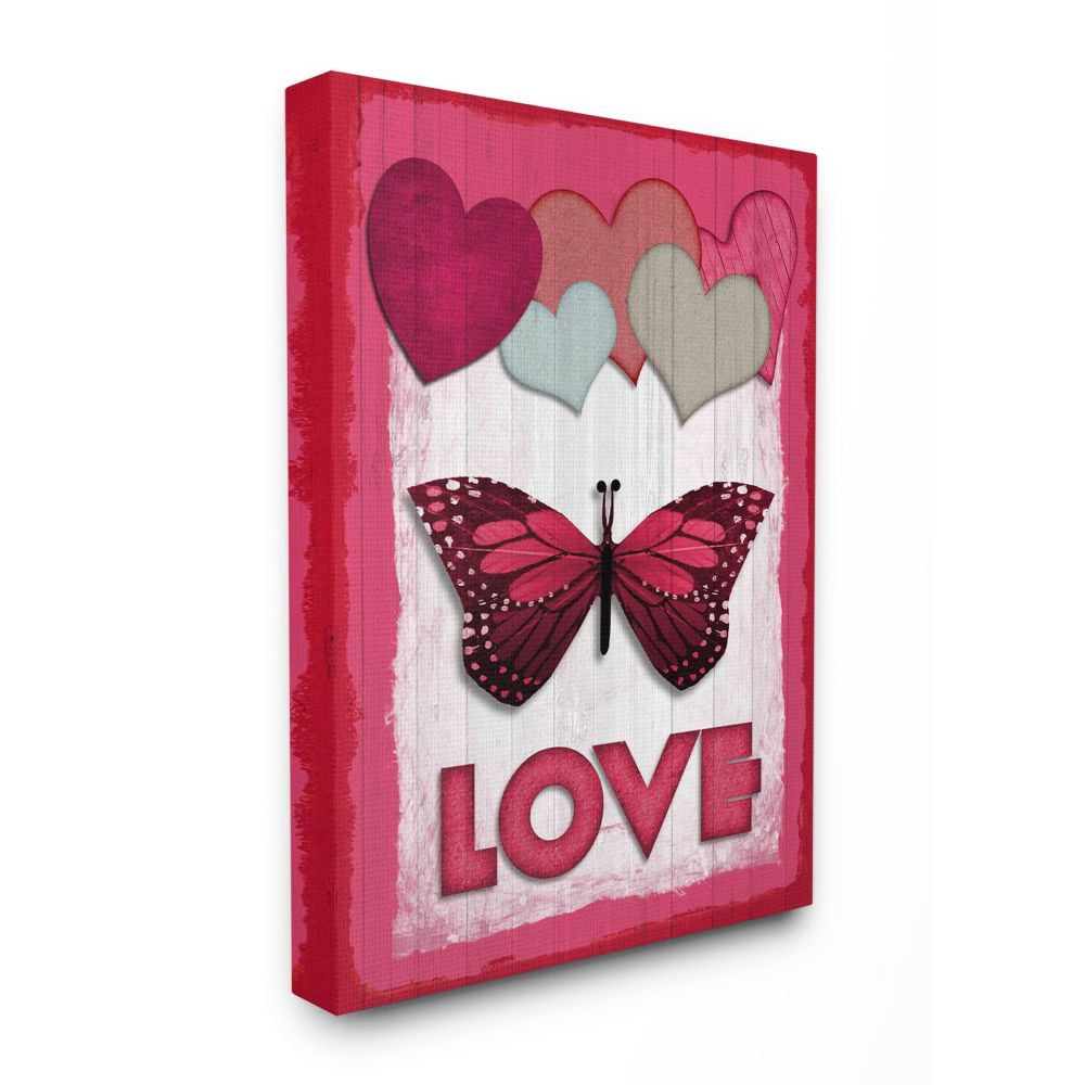 Stupell Industries Butterfly Love Heart Pink Design Super Canvas Wall Art by Kimberly Allen