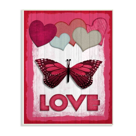 Stupell Industries Butterfly Love Heart Pink Design Wall Plaque Art by Kimberly Allen
